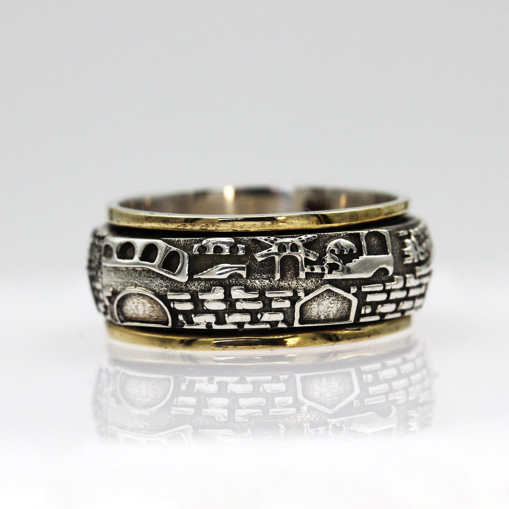 Handmade 14k Gold and Silver Jerusalem Turning Ring