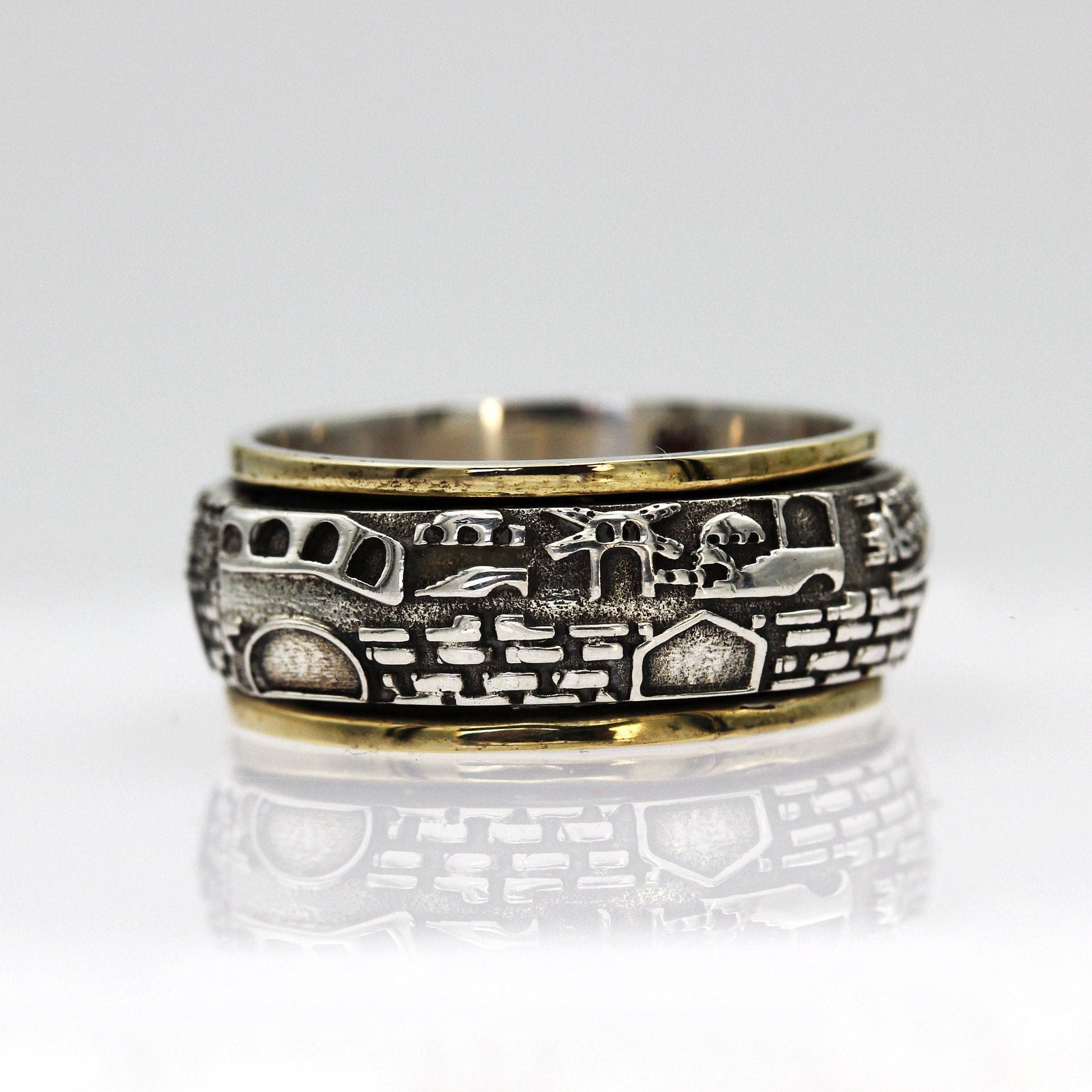 Handmade 14k Gold and Silver Jerusalem Turning Ring