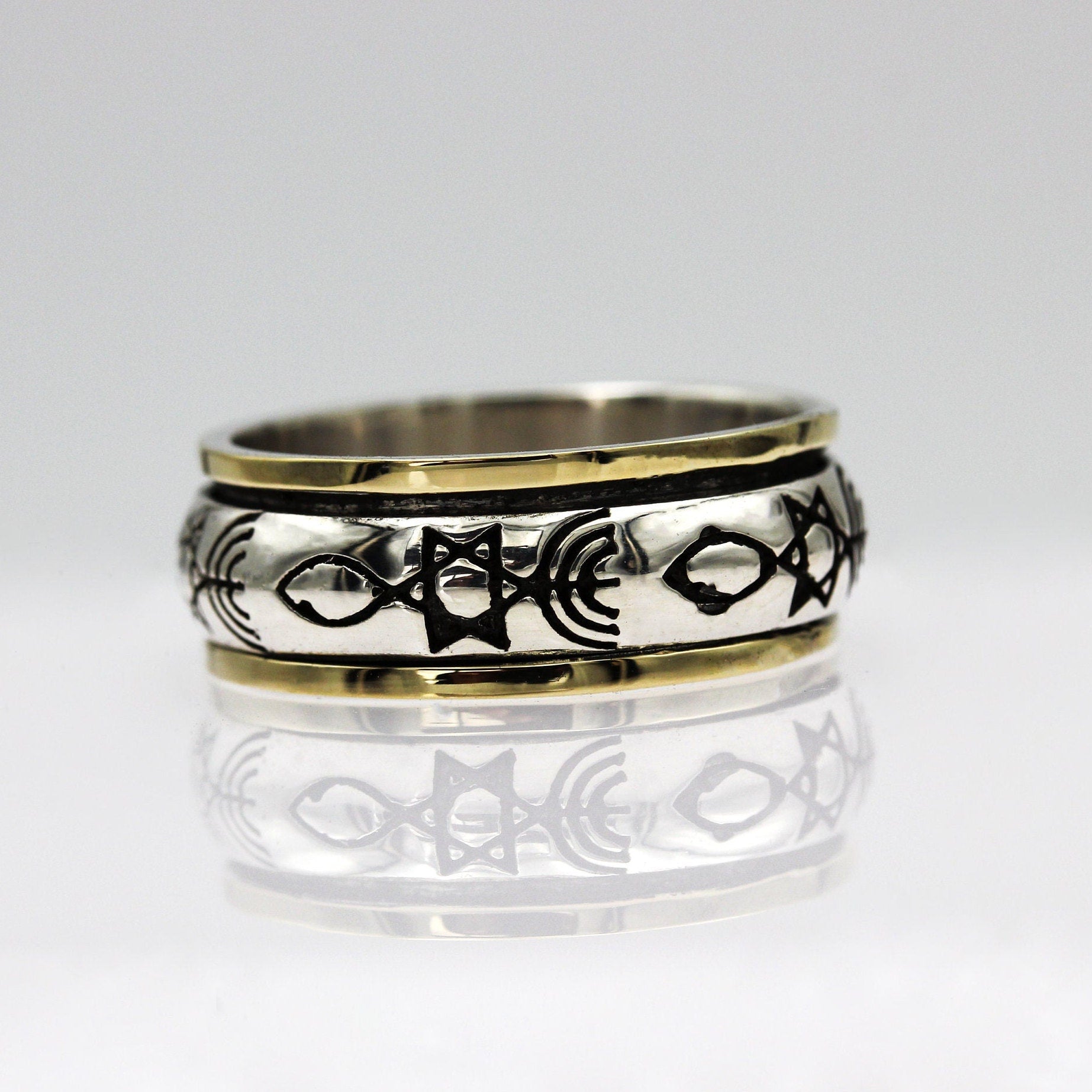 Handcrafted Sacred Messianic Grafted In Turning Ring in Silver 925 and 14k Gold