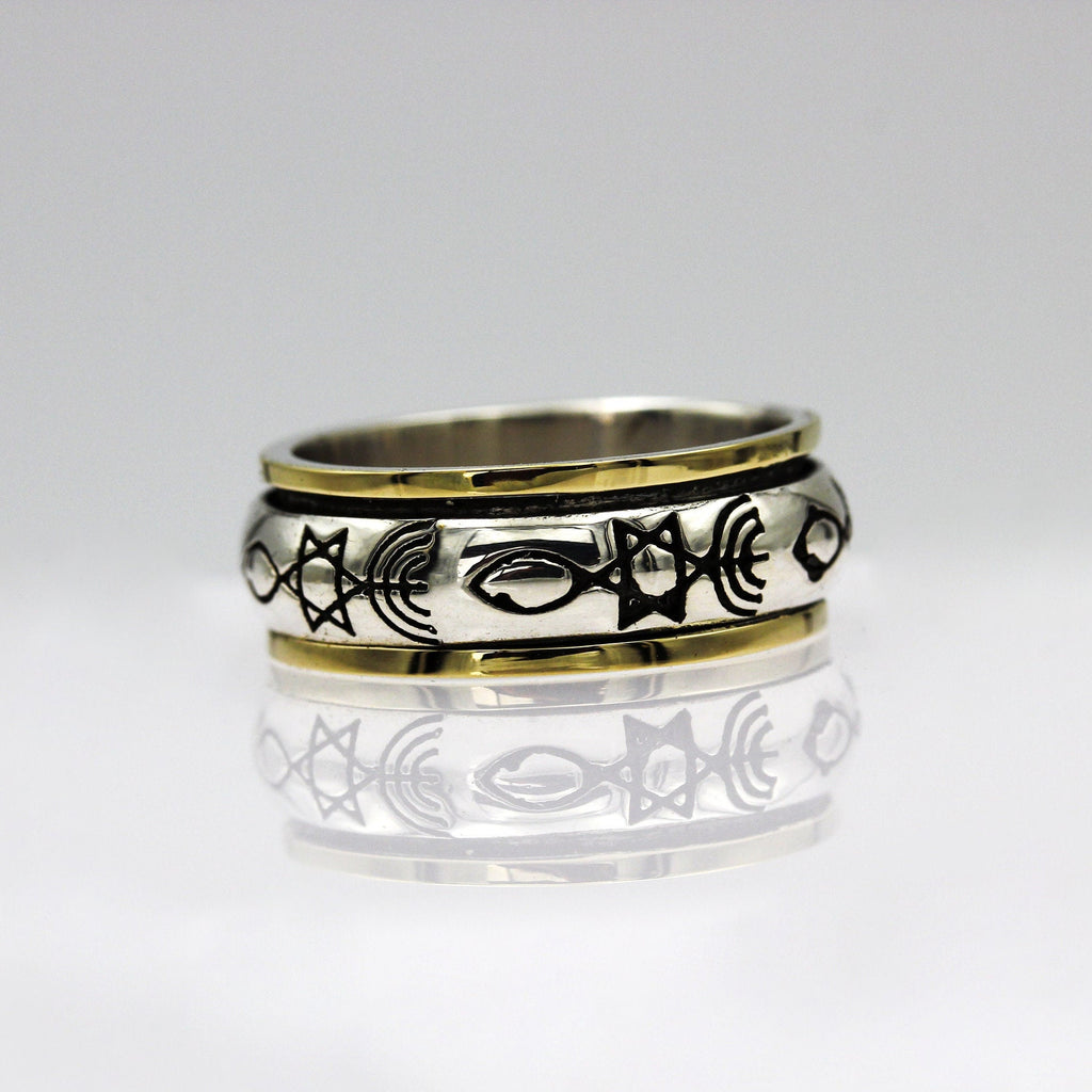 Handcrafted Sacred Messianic Grafted In Turning Ring in Silver 925 and 14k Gold