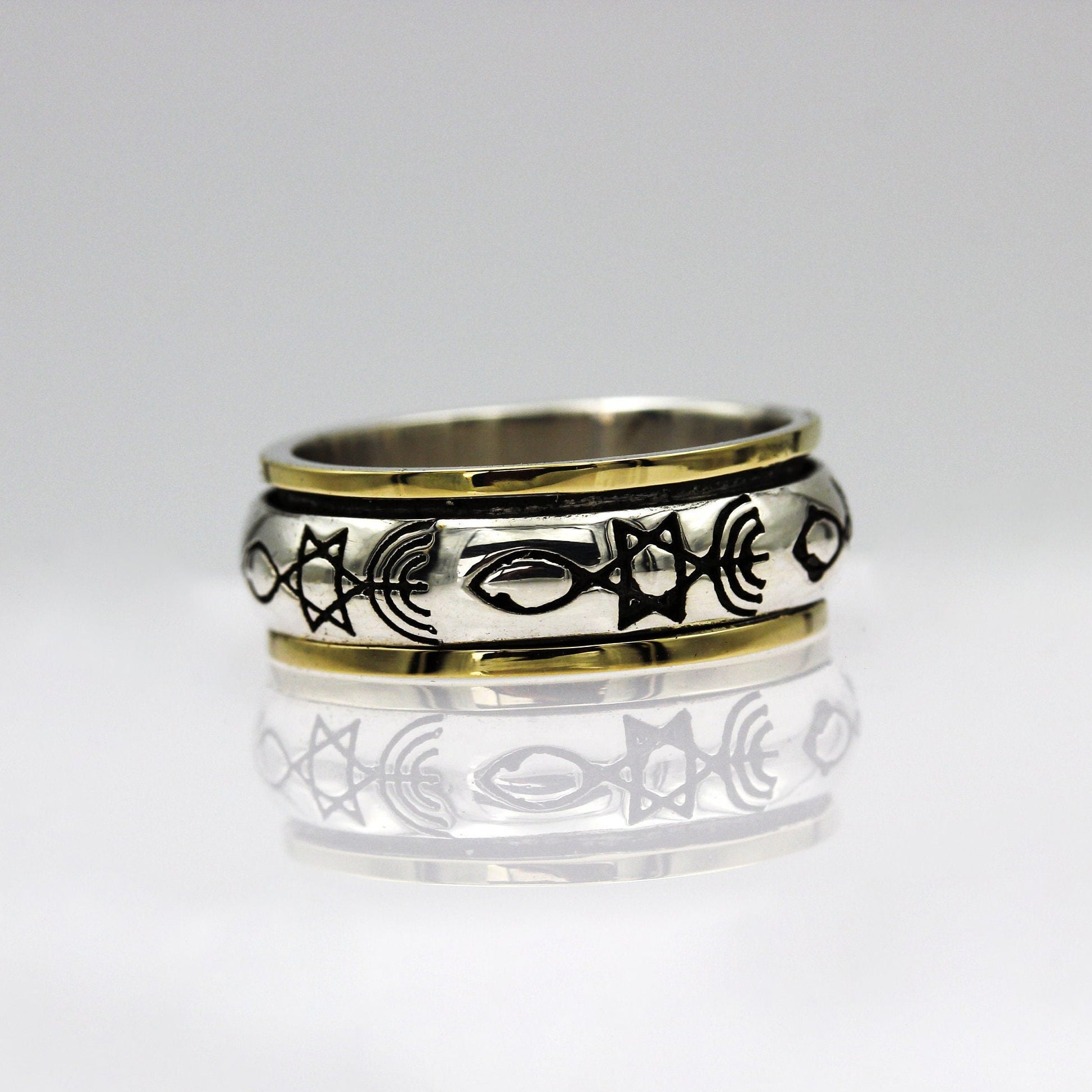 Handcrafted Sacred Messianic Grafted In Turning Ring in Silver 925 and 14k Gold