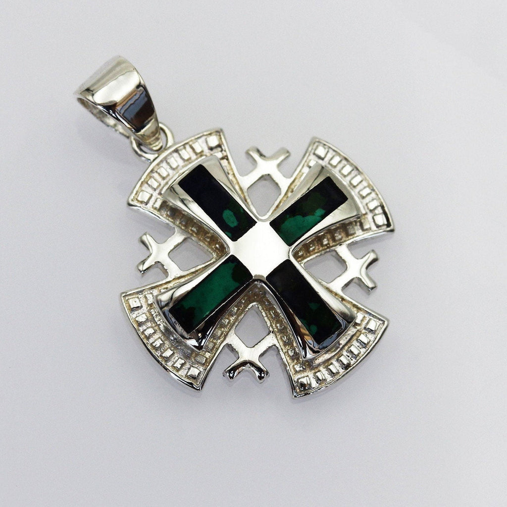 King Solomon Eilat Stone Jerusalem Cross Pendant in Silver 925