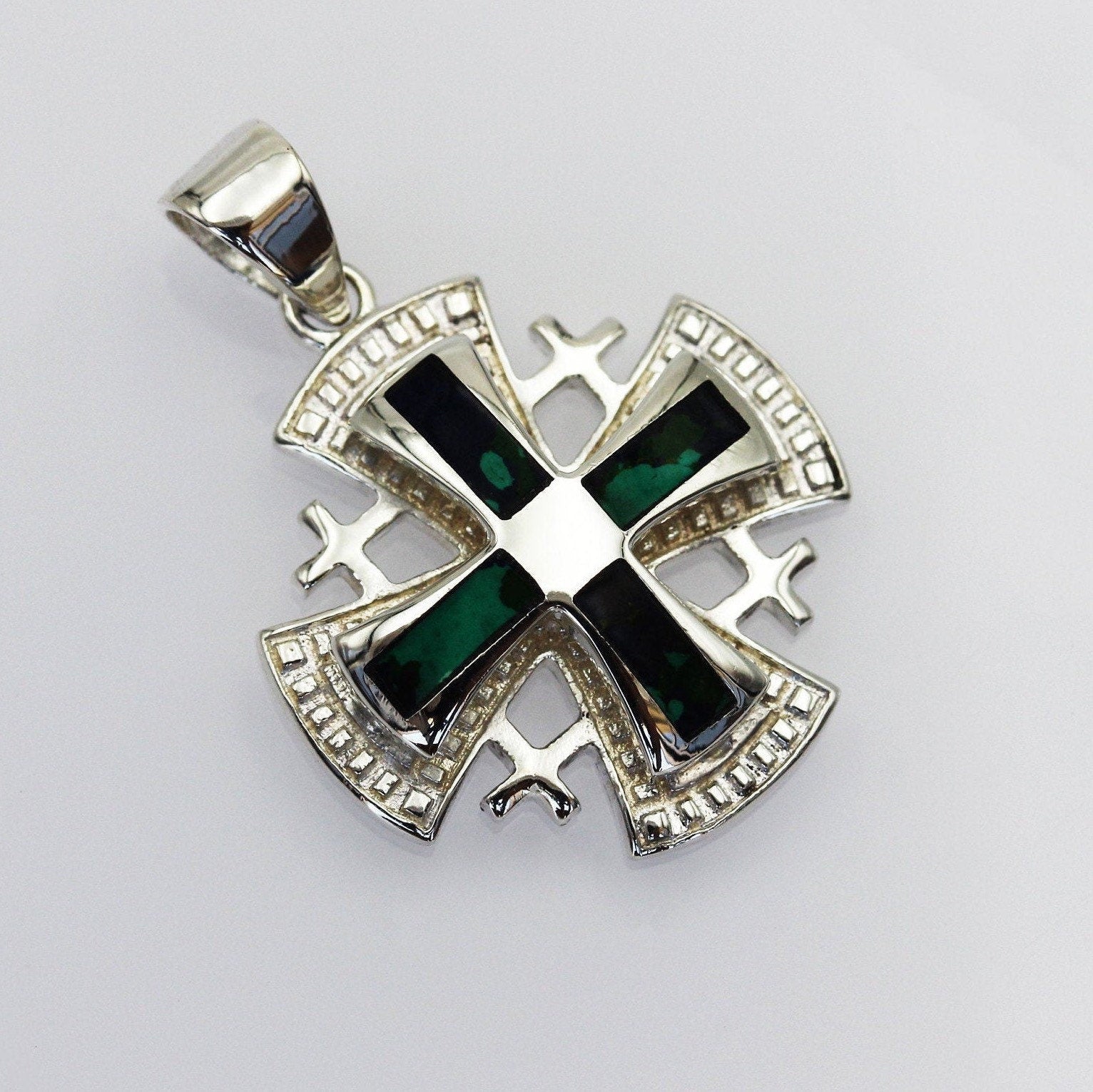King Solomon Eilat Stone Jerusalem Cross Pendant in Silver 925