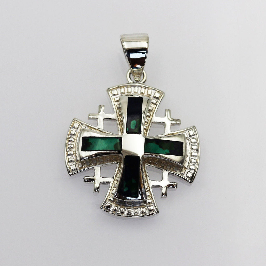 King Solomon Eilat Stone Jerusalem Cross Pendant in Silver 925