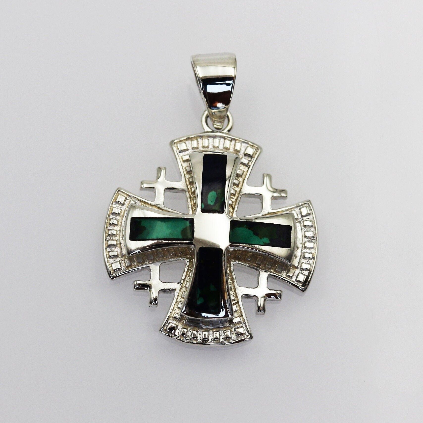 King Solomon Eilat Stone Jerusalem Cross Pendant in Silver 925