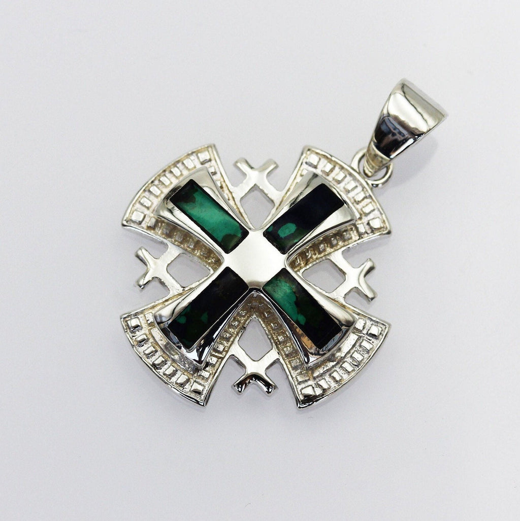 King Solomon Eilat Stone Jerusalem Cross Pendant in Silver 925
