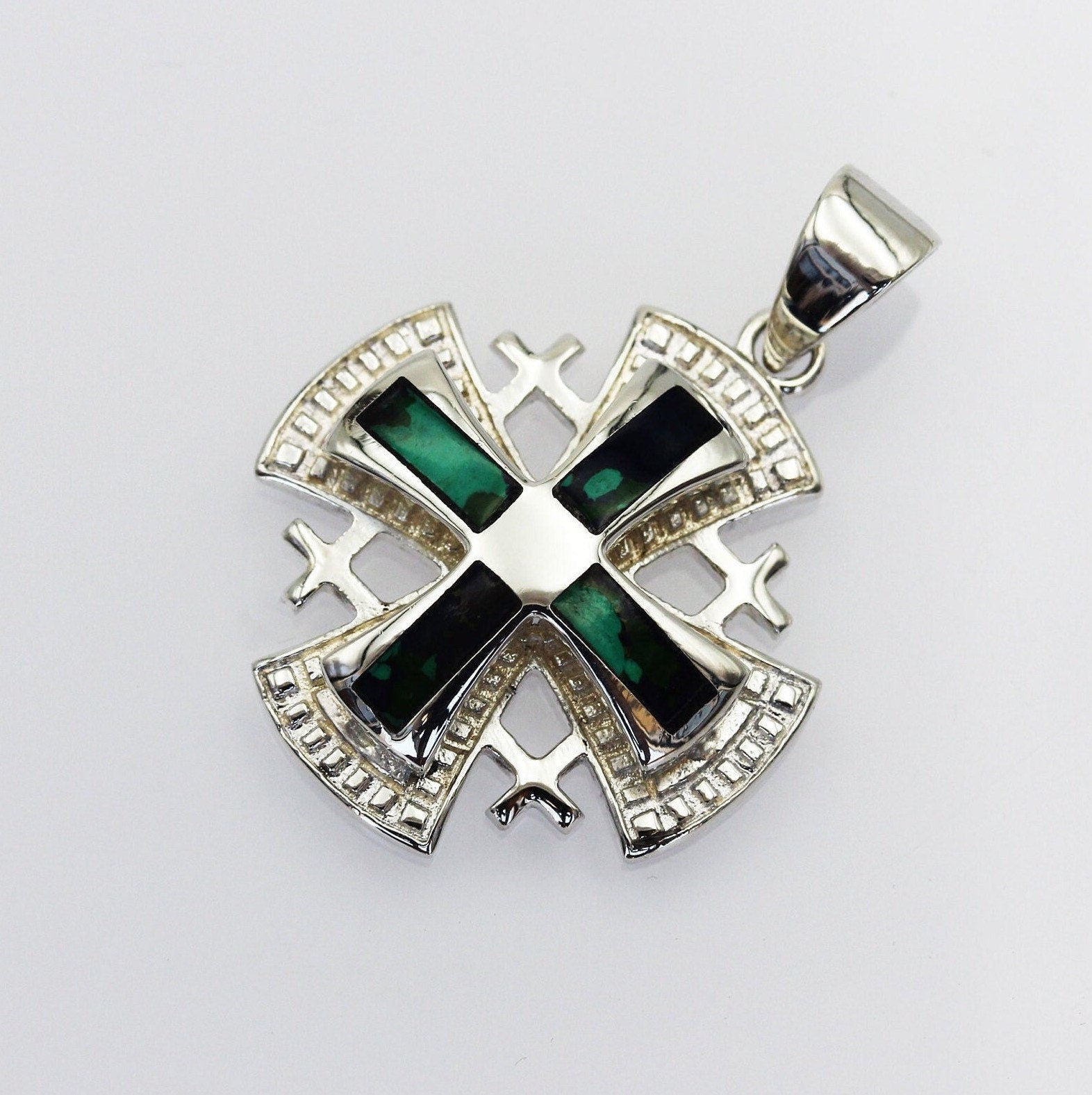 King Solomon Eilat Stone Jerusalem Cross Pendant in Silver 925