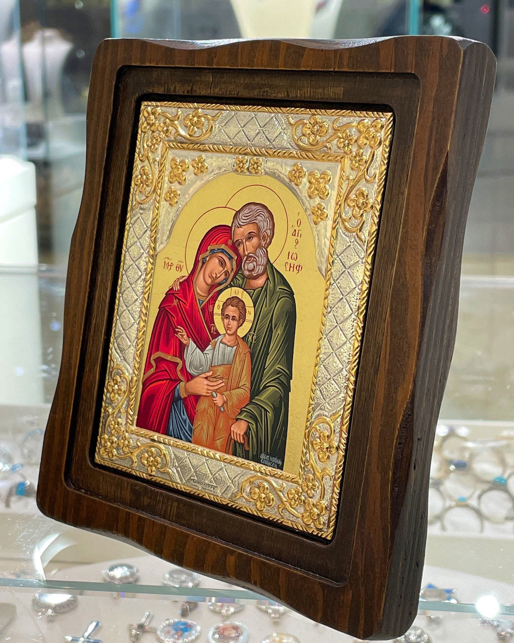 Holy Land Icon in Gold Leaf - Silver 925 and Black Wood Framed Artwork