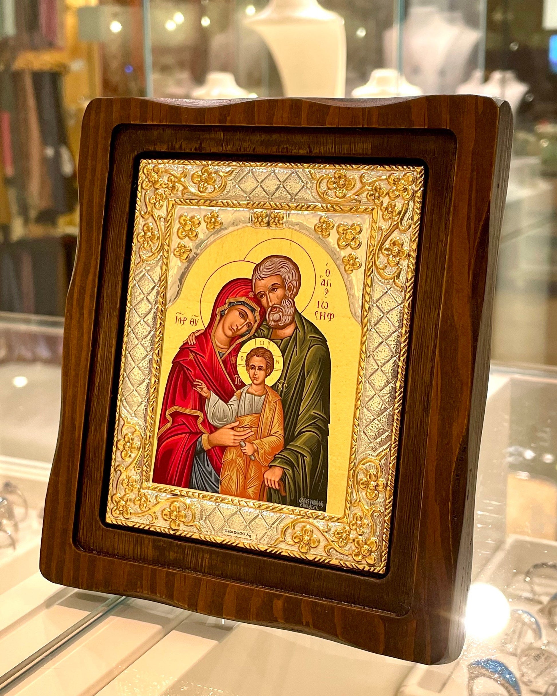 Holy Land Icon in Gold Leaf - Silver 925 and Black Wood Framed Artwork
