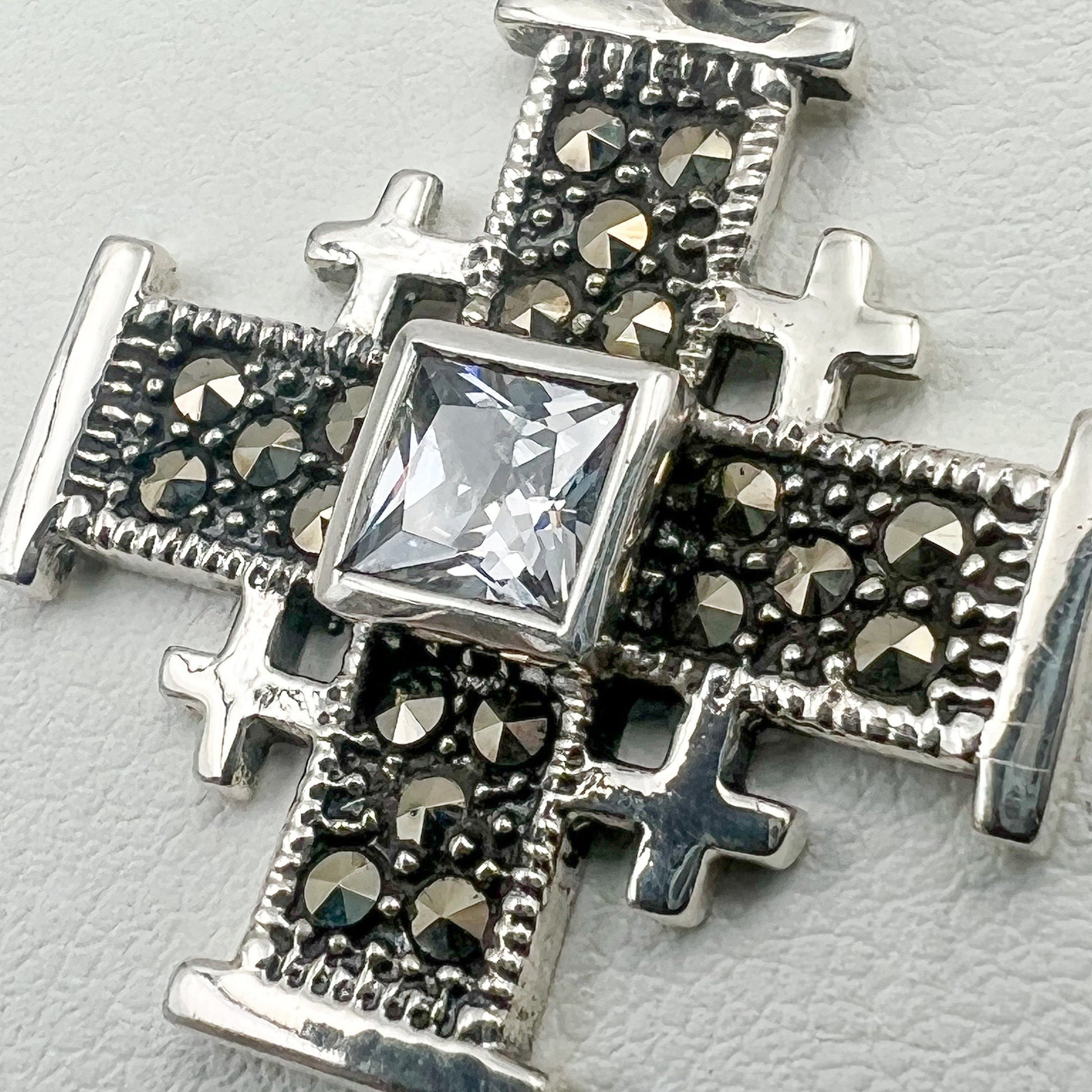 Jerusalem Cross Pendant with Zirconia and Marcasite Stones