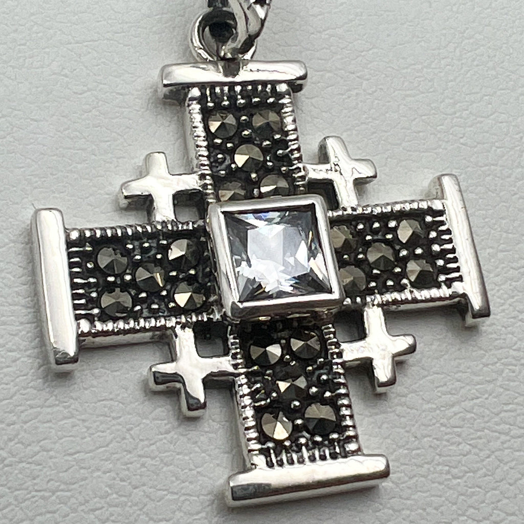 Jerusalem Cross Pendant with Zirconia and Marcasite Stones