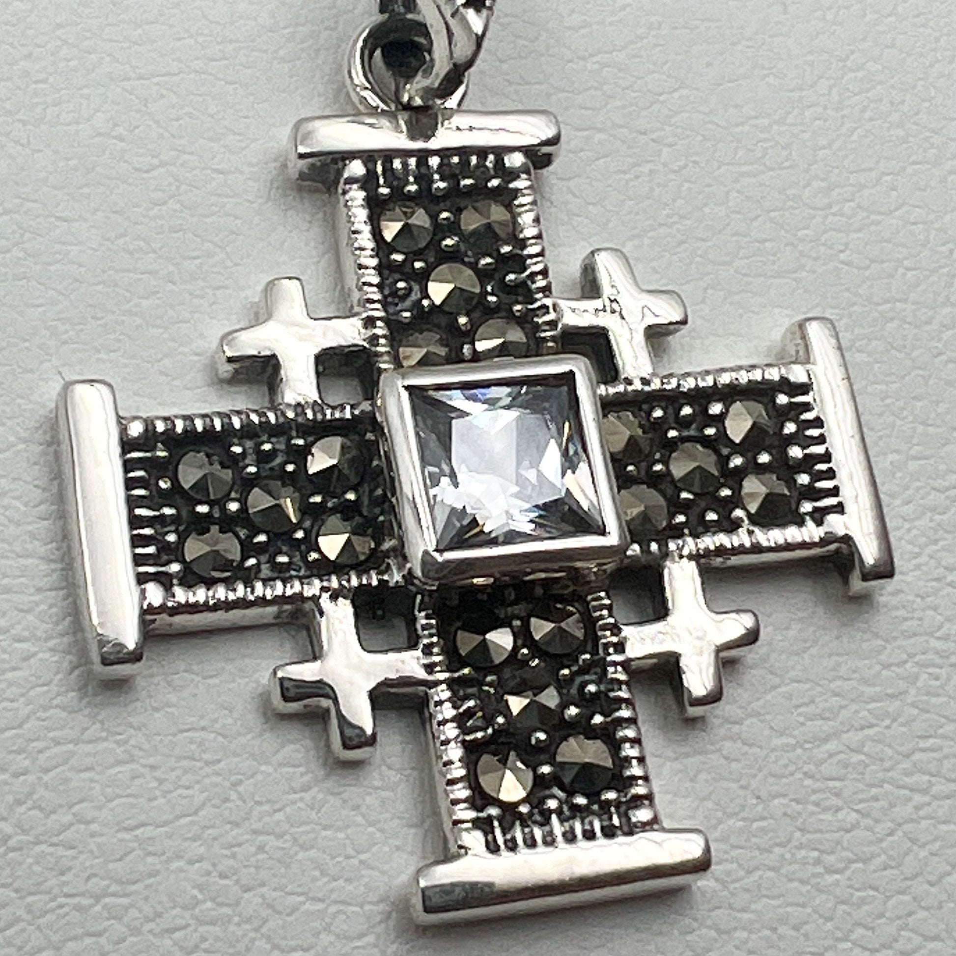 Jerusalem Cross Pendant with Zirconia and Marcasite Stones