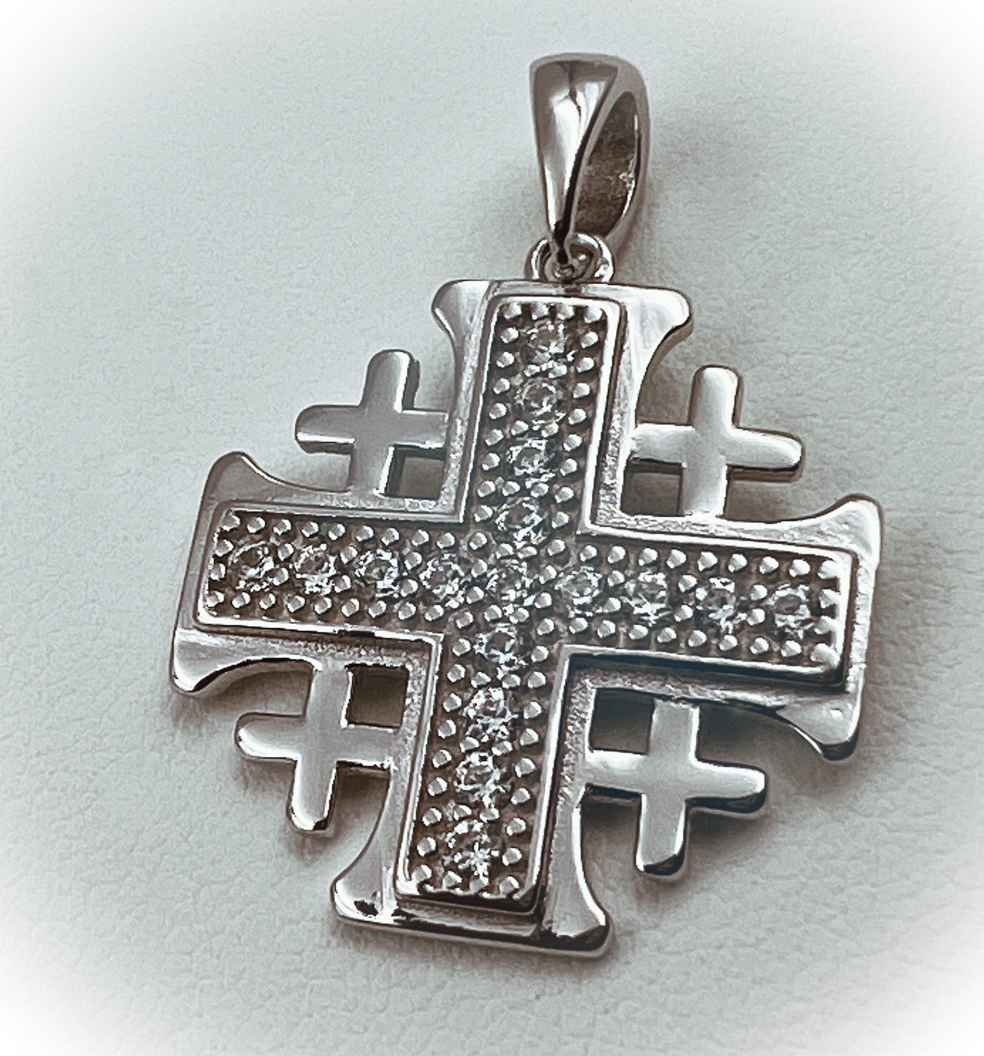 Jerusalem Cross Pendant with Austrian Crystals in Pave Setting