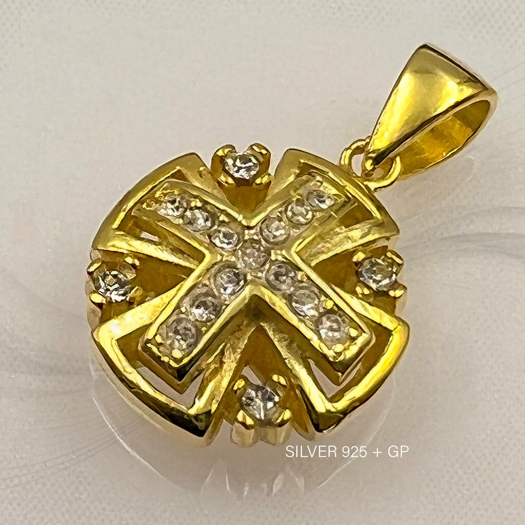 Sacred Jerusalem Cross Necklace in Silver 925 and Gold Accent