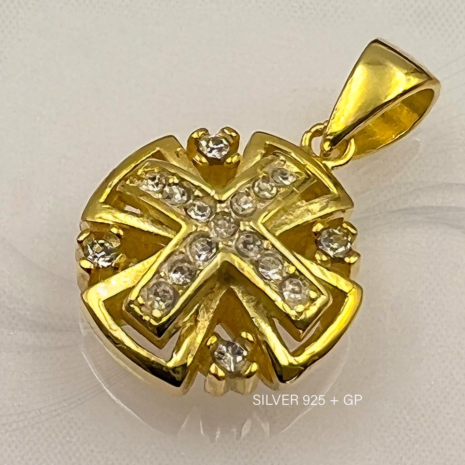 Sacred Jerusalem Cross Necklace in Silver 925 and Gold Accent