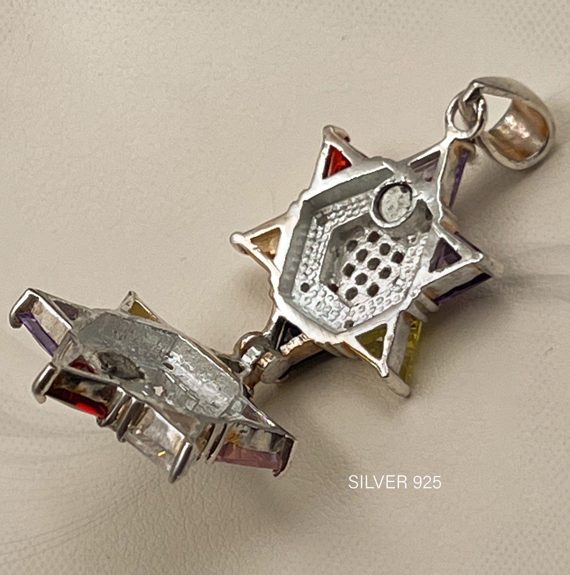 Double Sided David Star Opening Pendant with Jerusalem Cross