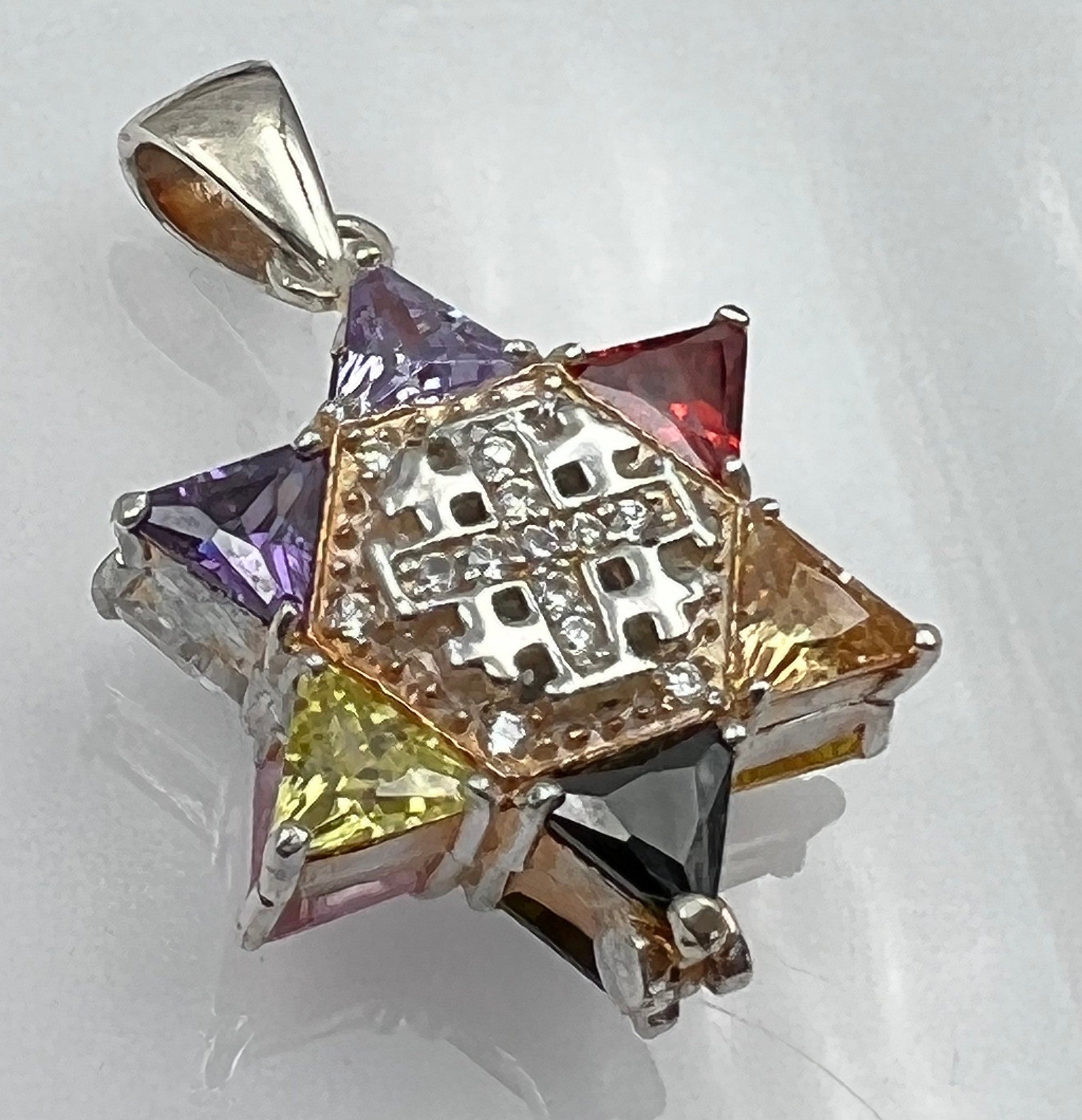 Double Sided David Star Opening Pendant with Jerusalem Cross