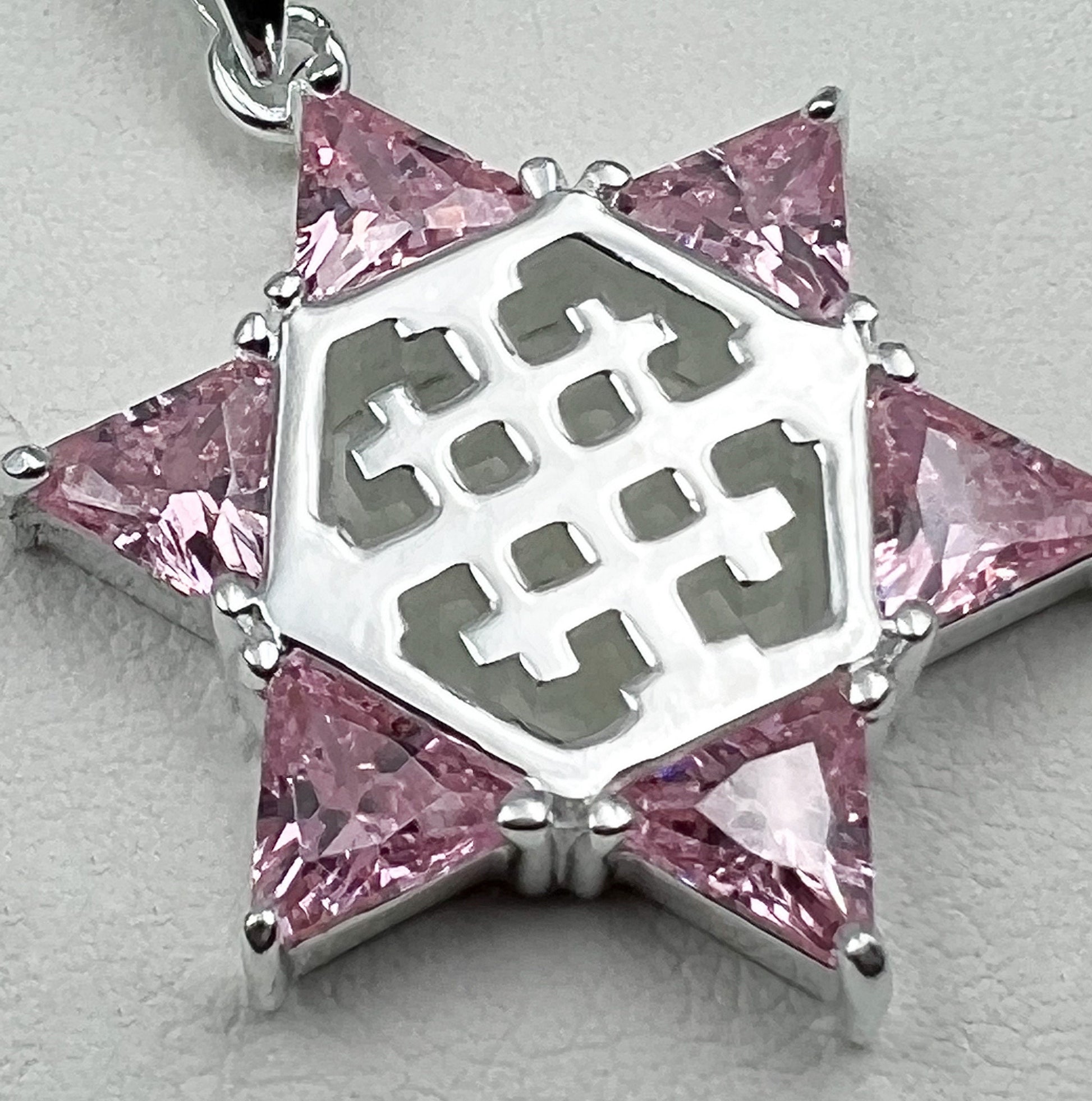 Silver Star of David and Jerusalem Cross Pendant with Rosetta Gemstones