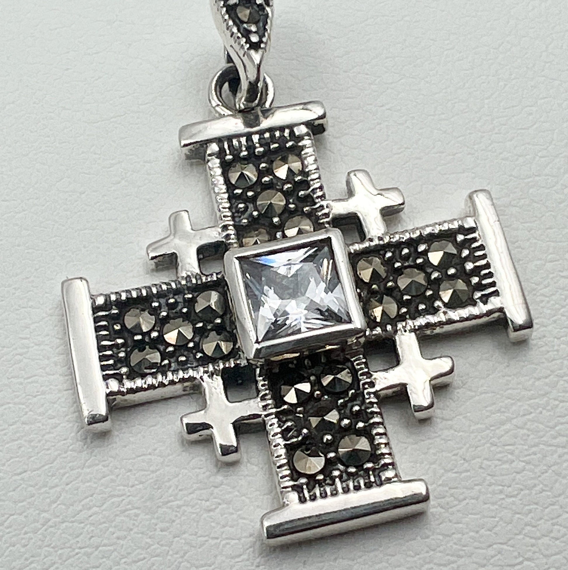 Jerusalem Cross Pendant with Zirconia and Marcasite Stones