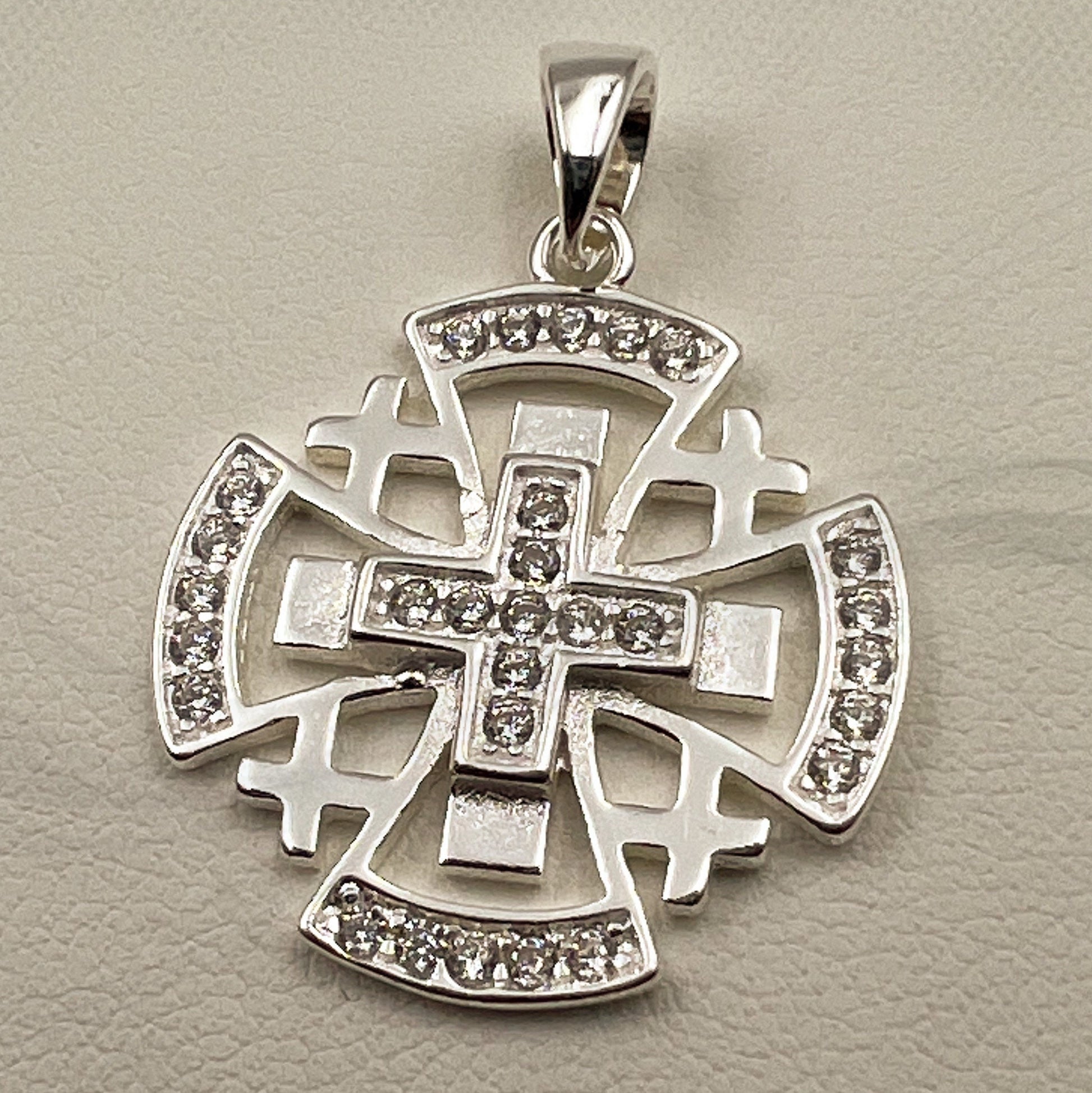 Jerusalem Cross Pendant in Sterling Silver 925 with Sparkling Zircons