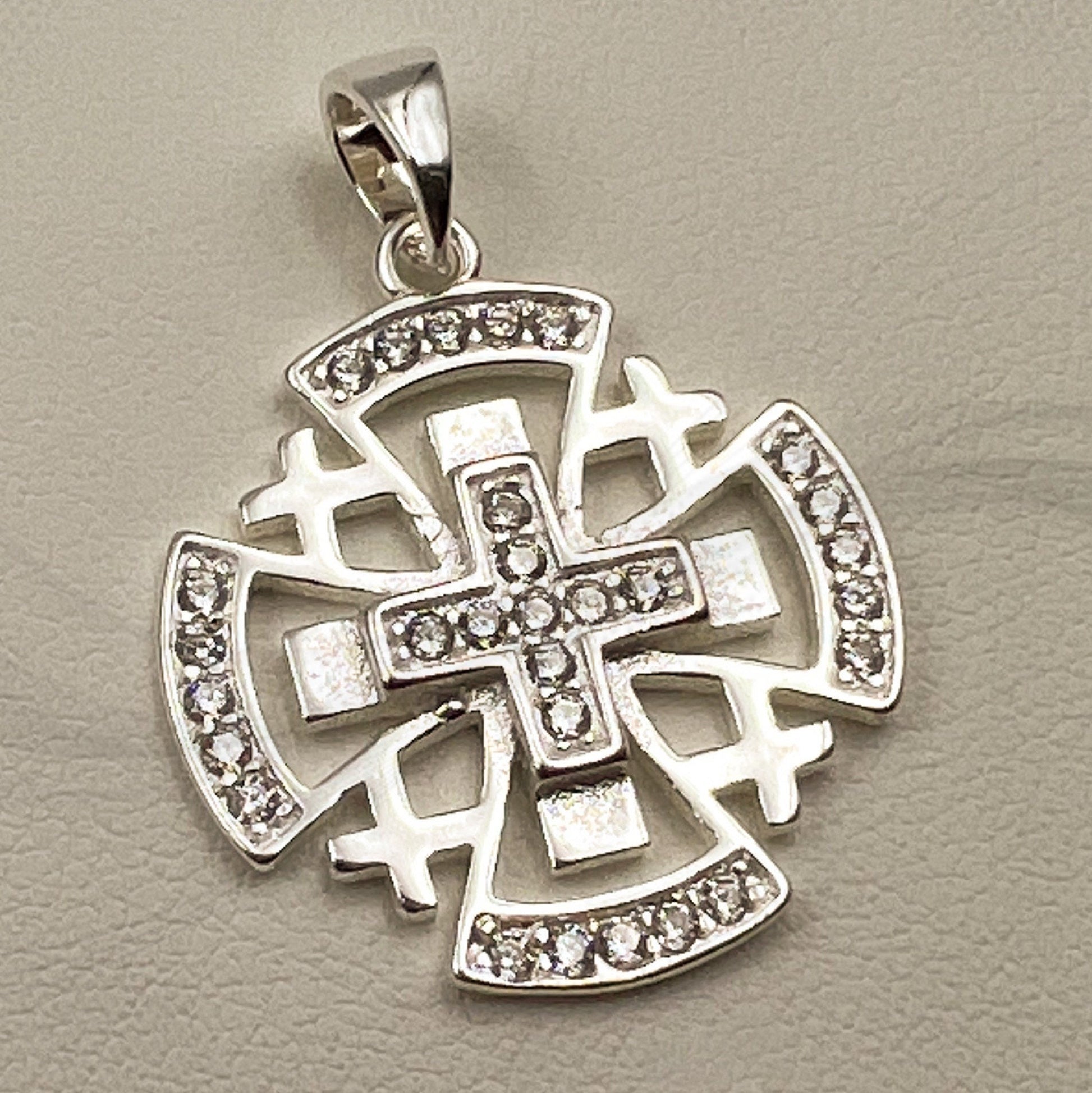 Jerusalem Cross Pendant in Sterling Silver 925 with Sparkling Zircons