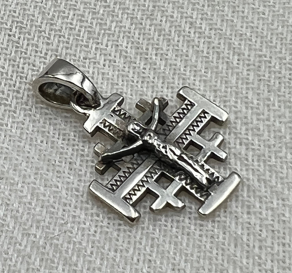 Jerusalem Cross with Jesus Pendant in Silver 925