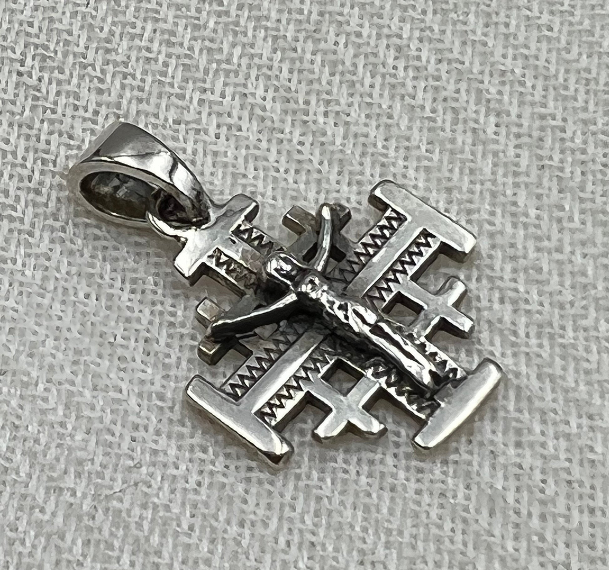 Jerusalem Cross with Jesus Pendant in Silver 925