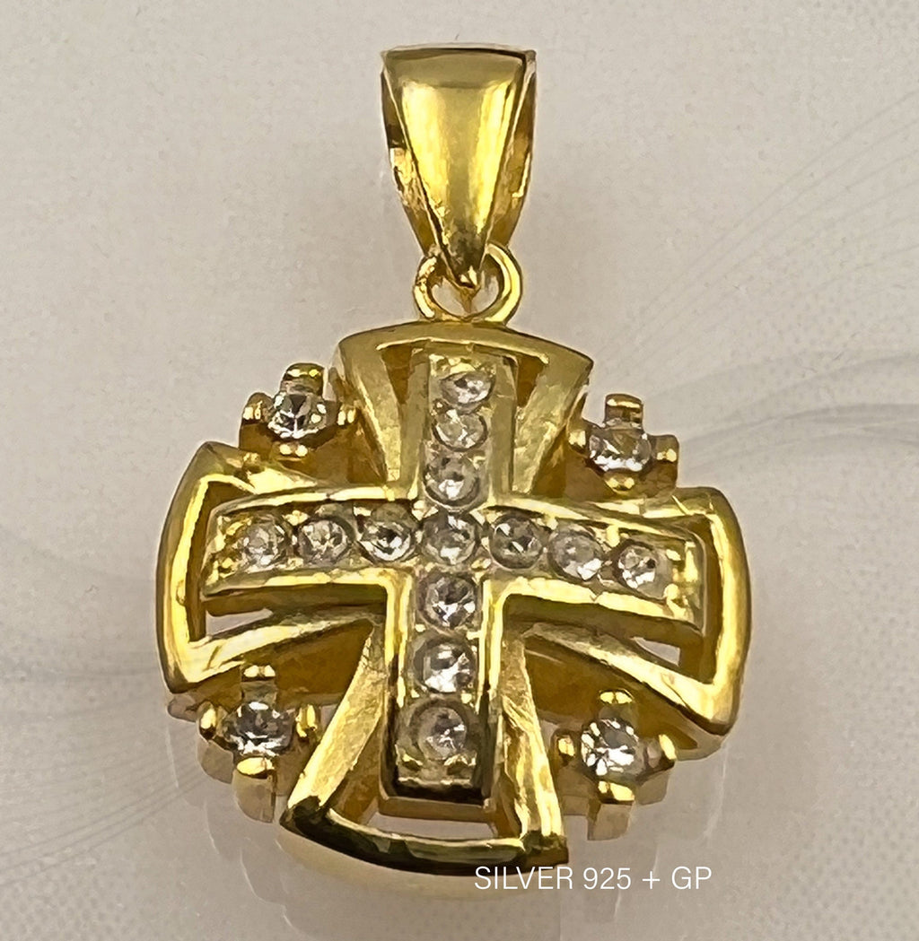 Sacred Jerusalem Cross Necklace in Silver 925 and Gold Accent