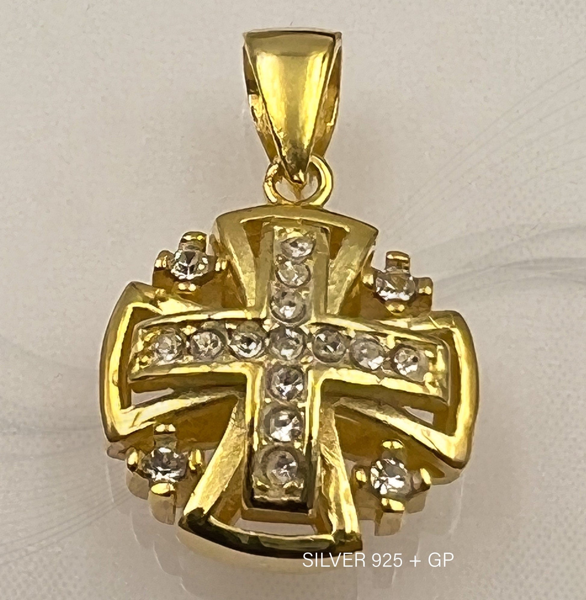 Sacred Jerusalem Cross Necklace in Silver 925 and Gold Accent