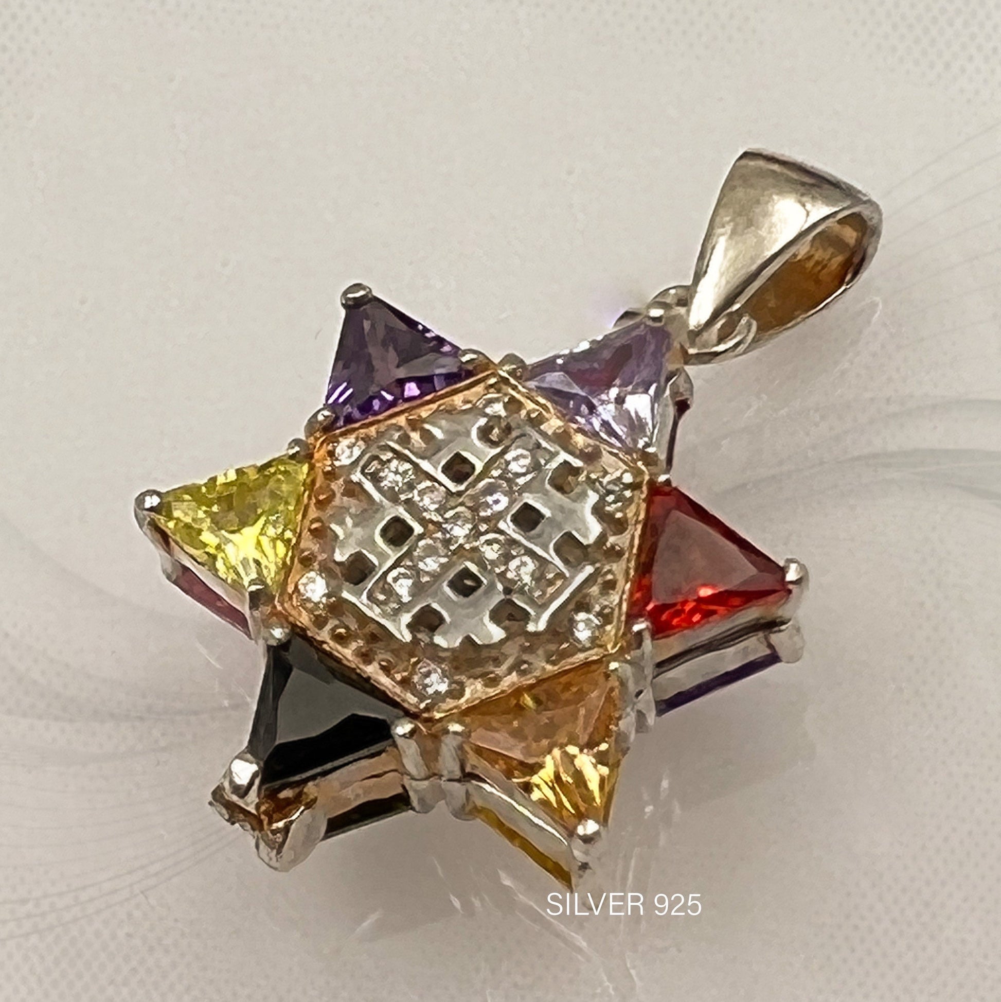 Double Sided David Star Opening Pendant with Jerusalem Cross
