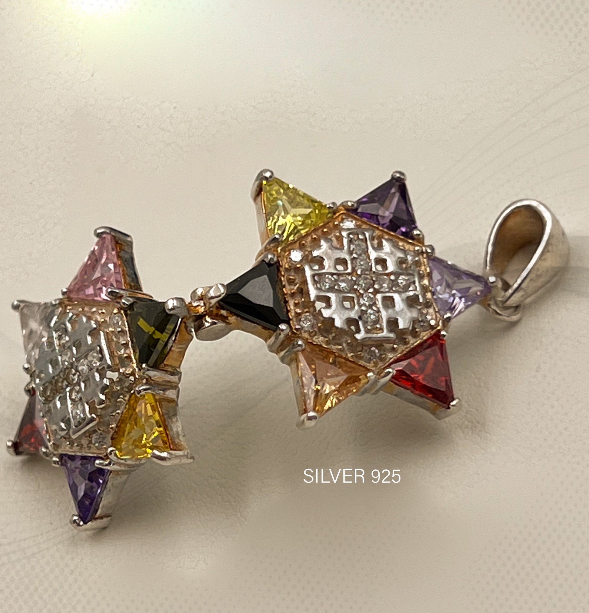 Double Sided David Star Opening Pendant with Jerusalem Cross