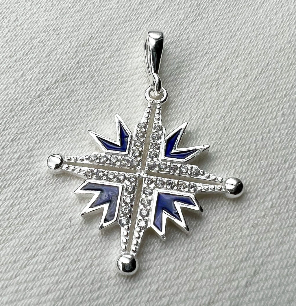 Elegant Star of Bethlehem Necklace in 925 Silver and Blue Enamel with Shimmering Zircons