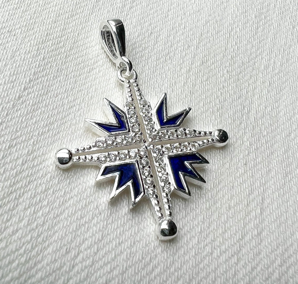 Elegant Star of Bethlehem Necklace in 925 Silver and Blue Enamel with Shimmering Zircons