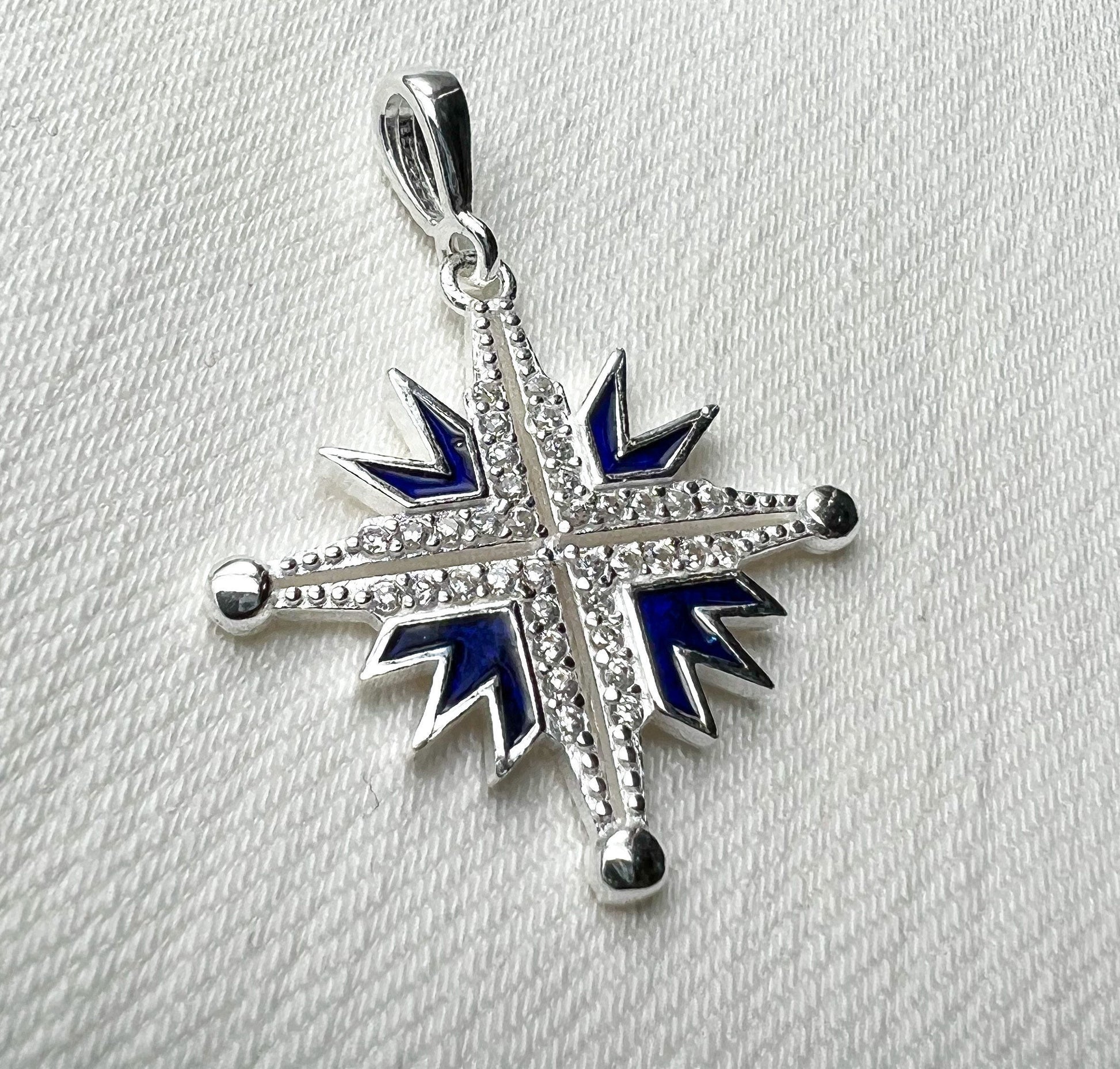 Elegant Star of Bethlehem Necklace in 925 Silver and Blue Enamel with Shimmering Zircons