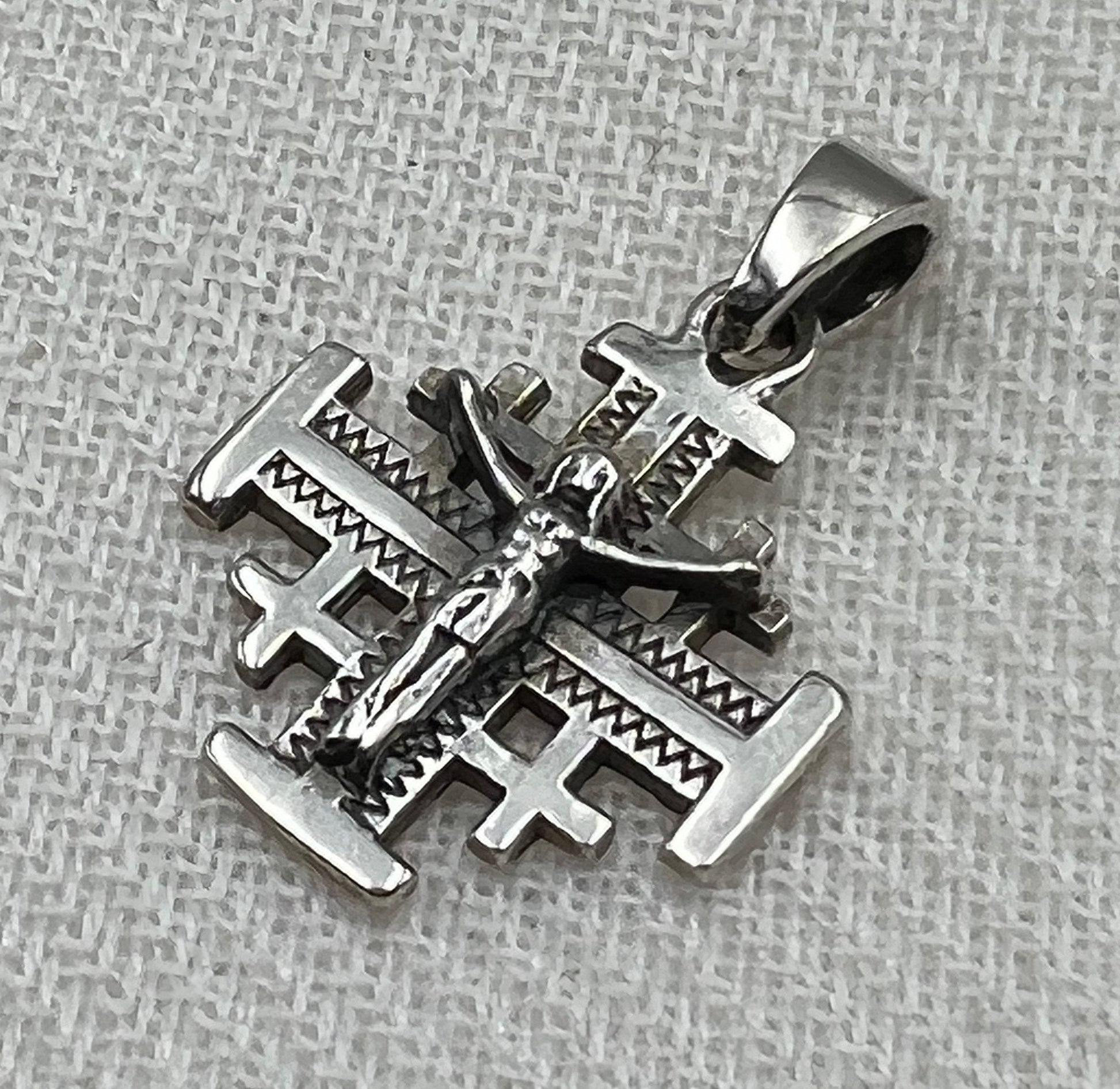 Jerusalem Cross with Jesus Pendant in Silver 925