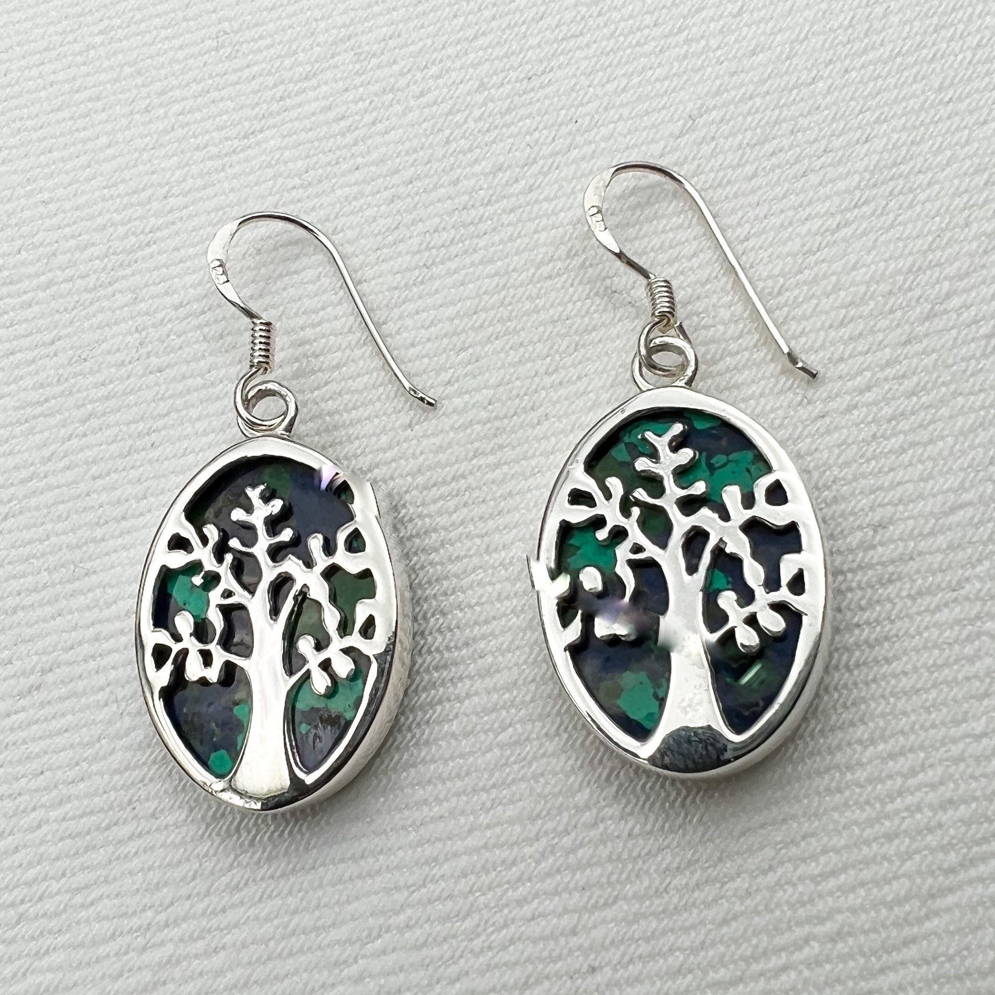 Tree of Life Earrings with Eilat Stone (King Solomon Stone) in Sterling Silver 925