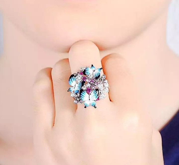Elegant Colorful Butterfly Ring