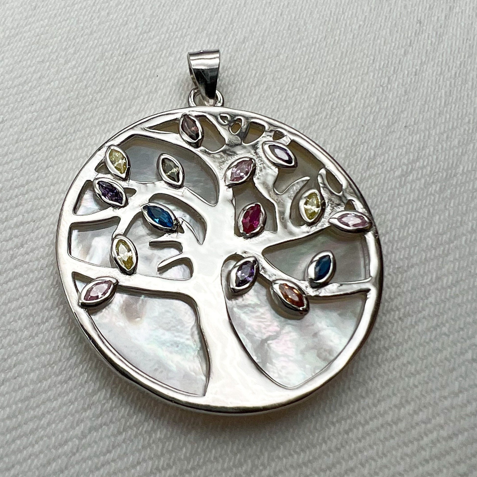 Tree of Life Pendant in Sterling Silver 925 with Mother of Pearl and Colorful Stones