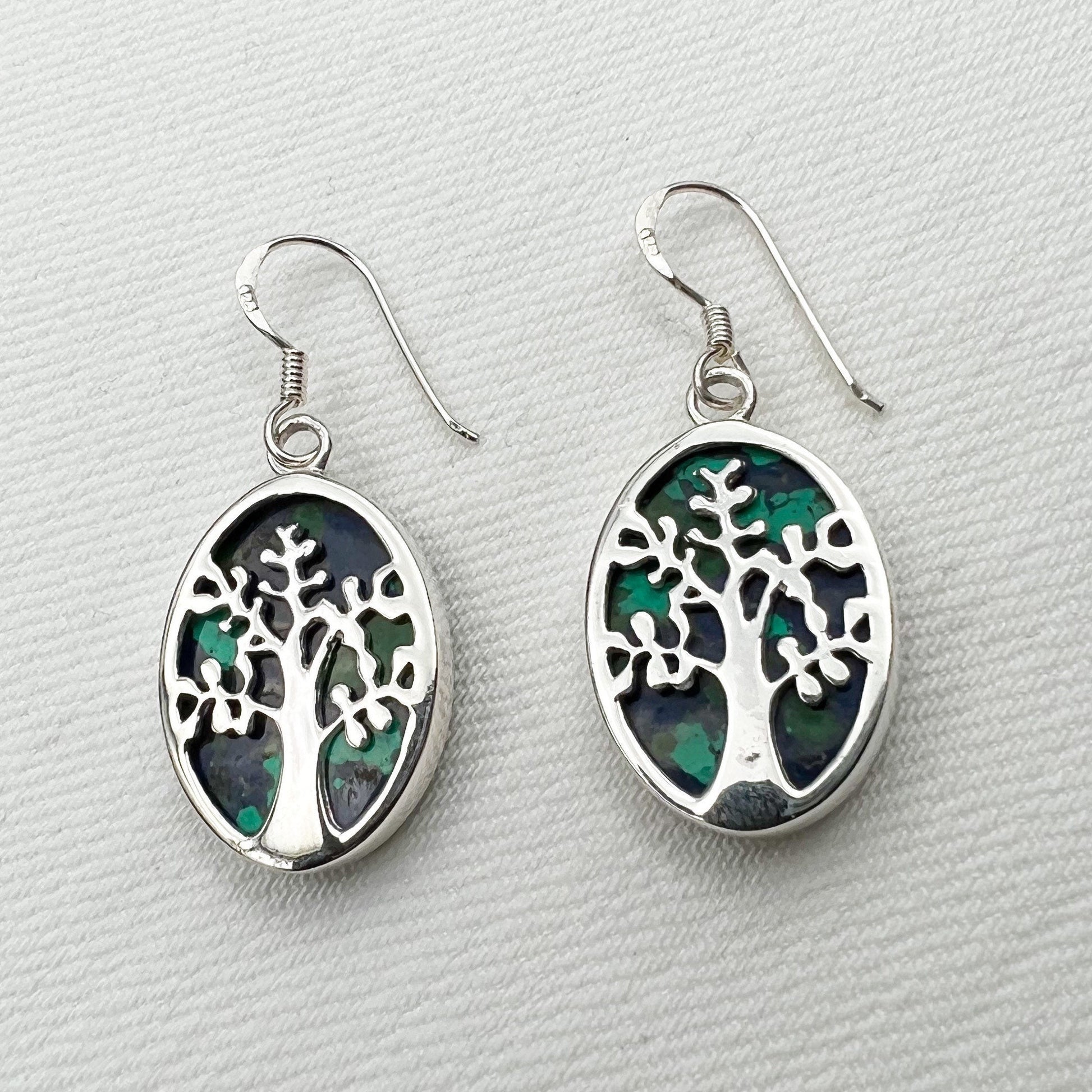Tree of Life Earrings with Eilat Stone (King Solomon Stone) in Sterling Silver 925