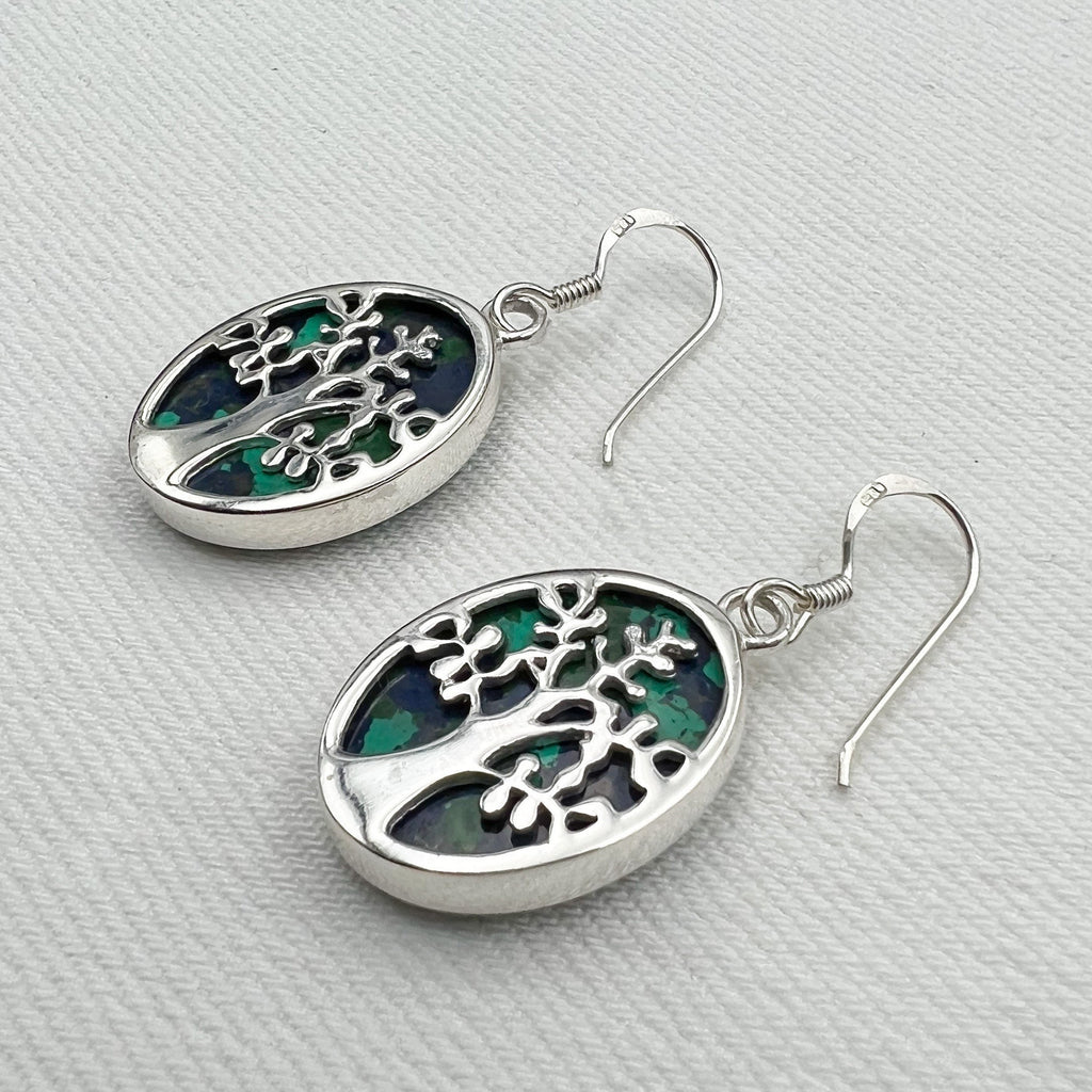 Tree of Life Earrings with Eilat Stone (King Solomon Stone) in Sterling Silver 925