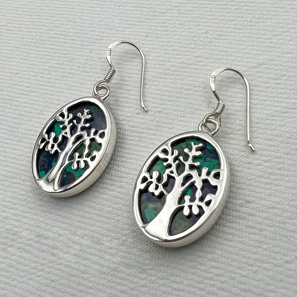 Tree of Life Earrings with Eilat Stone (King Solomon Stone) in Sterling Silver 925