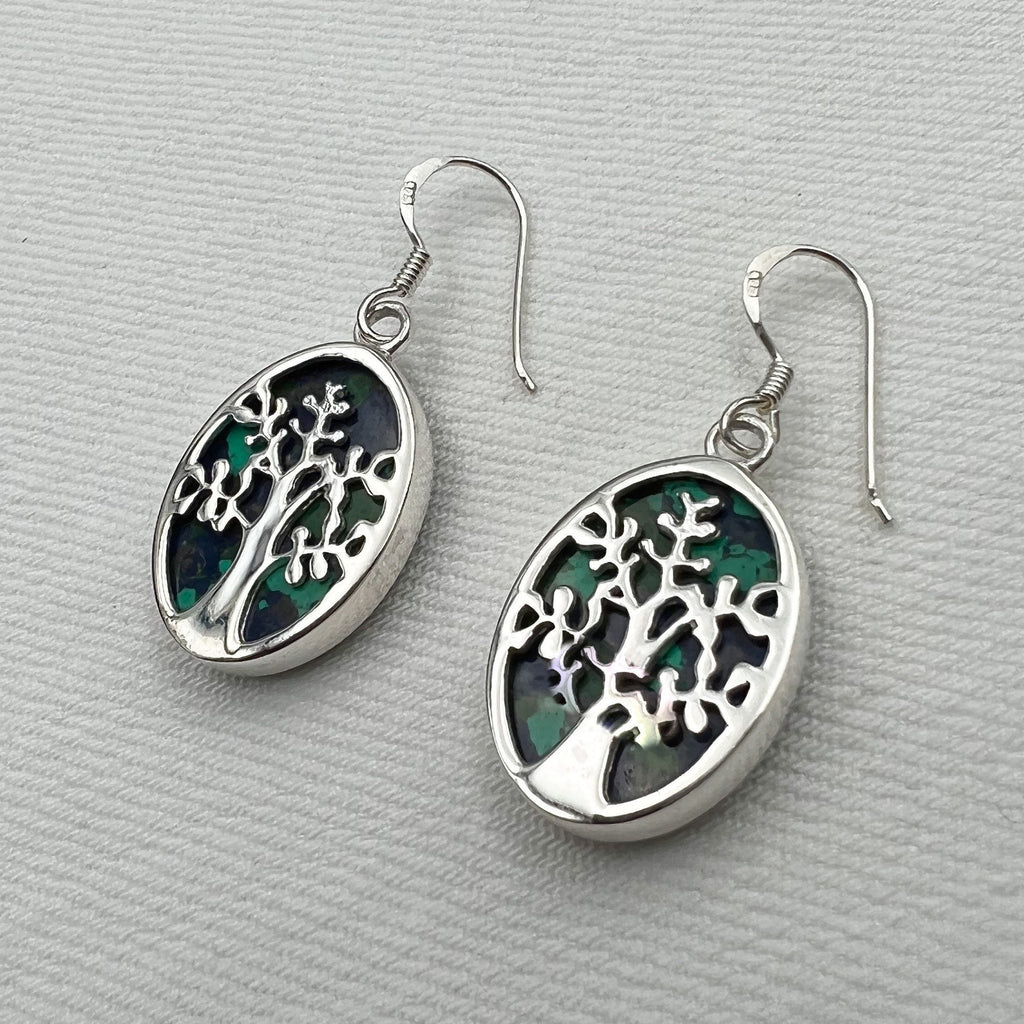 Tree of Life Earrings with Eilat Stone (King Solomon Stone) in Sterling Silver 925