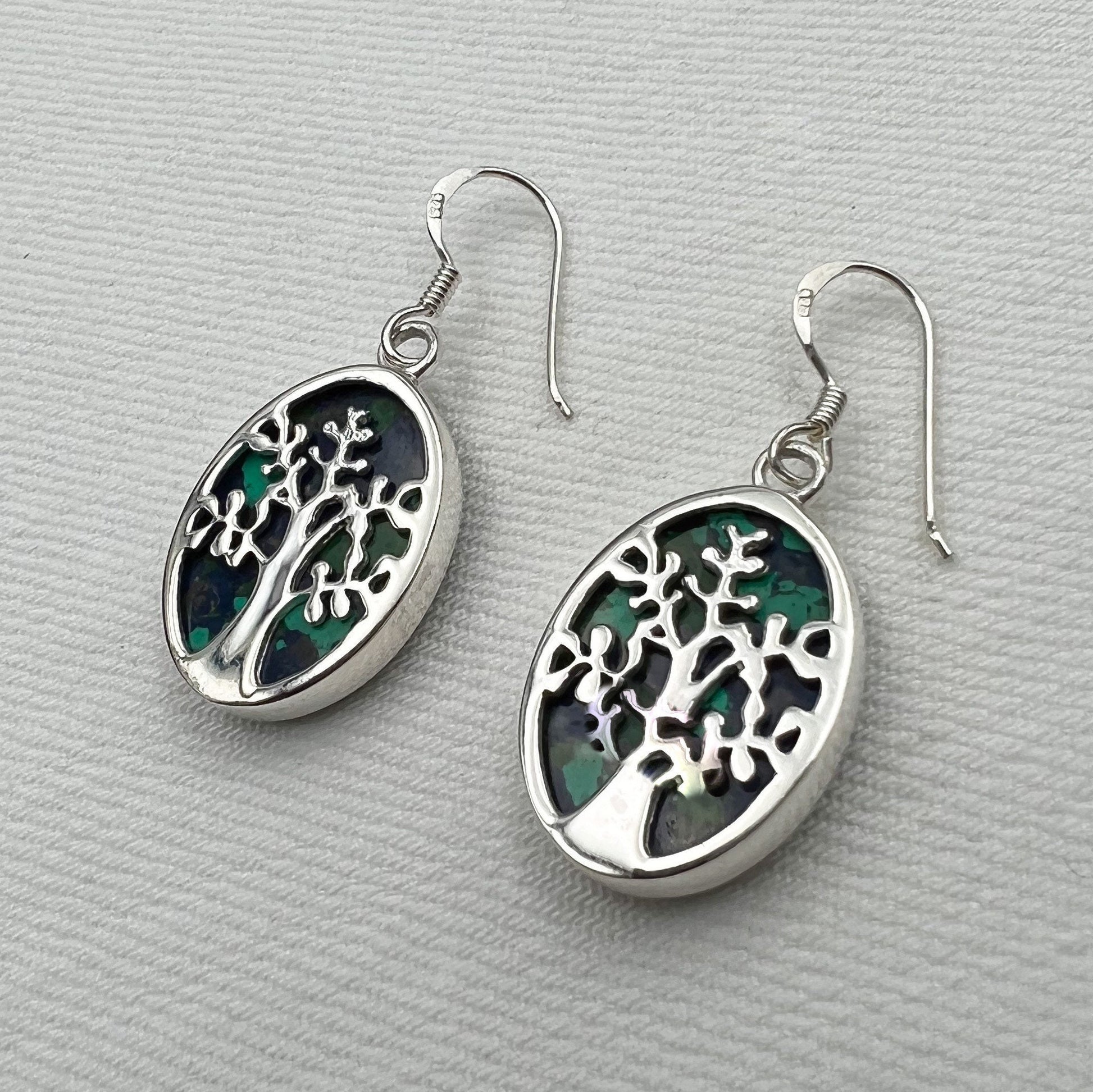 Tree of Life Earrings with Eilat Stone (King Solomon Stone) in Sterling Silver 925