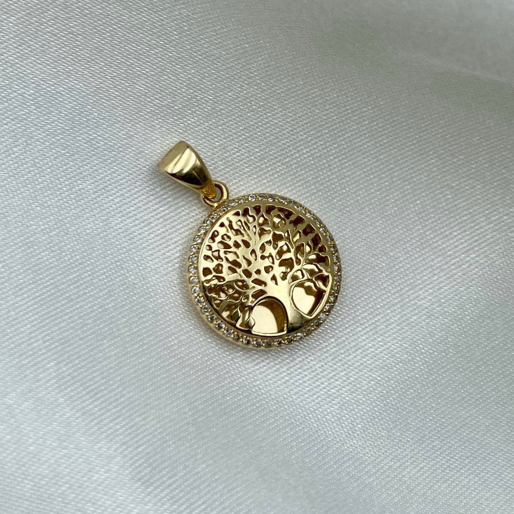 Tree of Life Pendant in 14k Gold with White Diamonds