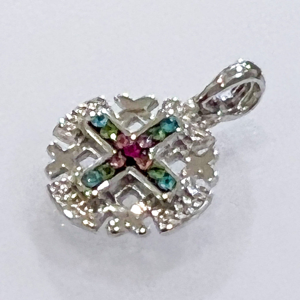 Colorful Zircon Jerusalem Cross Pendant in Silver 925