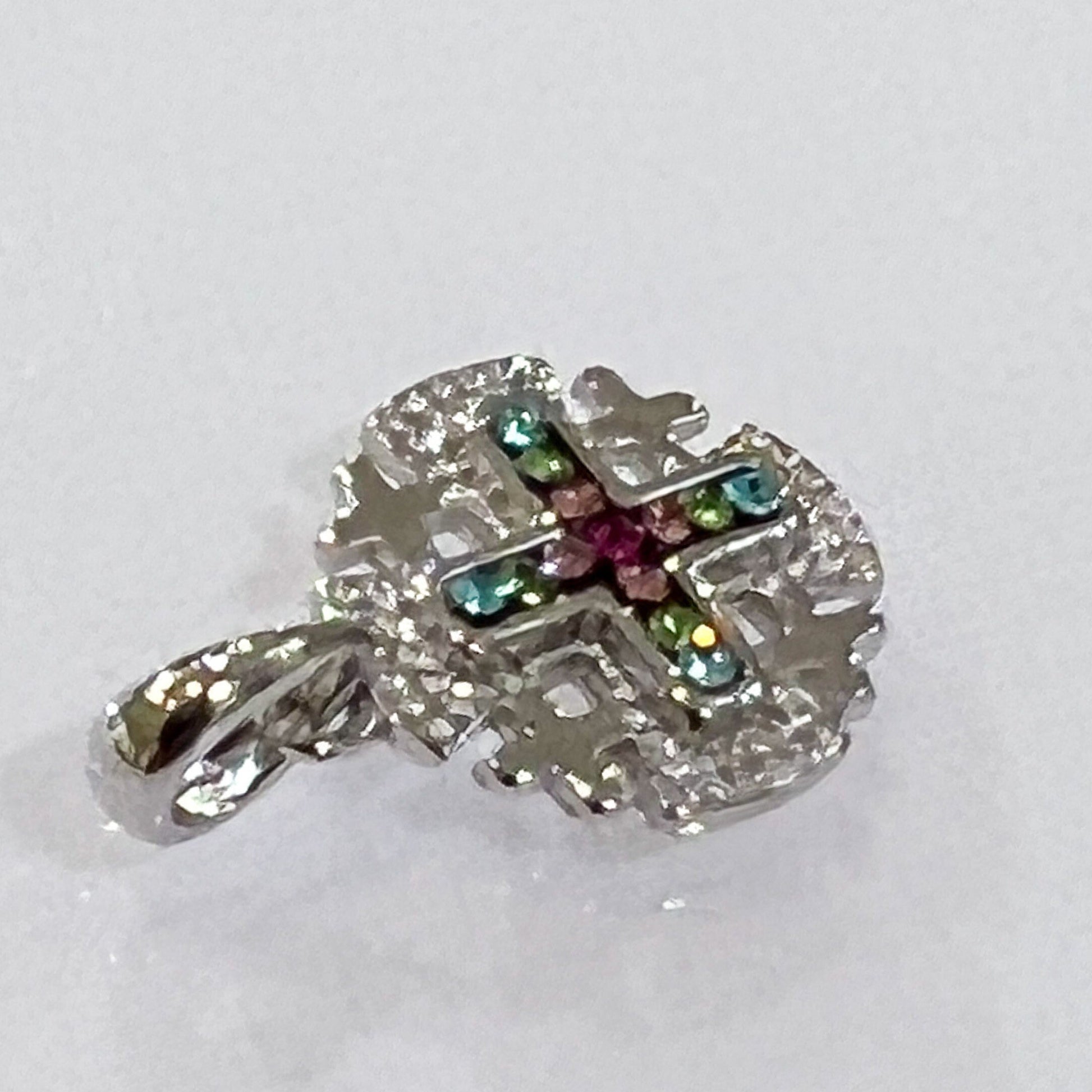 Colorful Zircon Jerusalem Cross Pendant in Silver 925