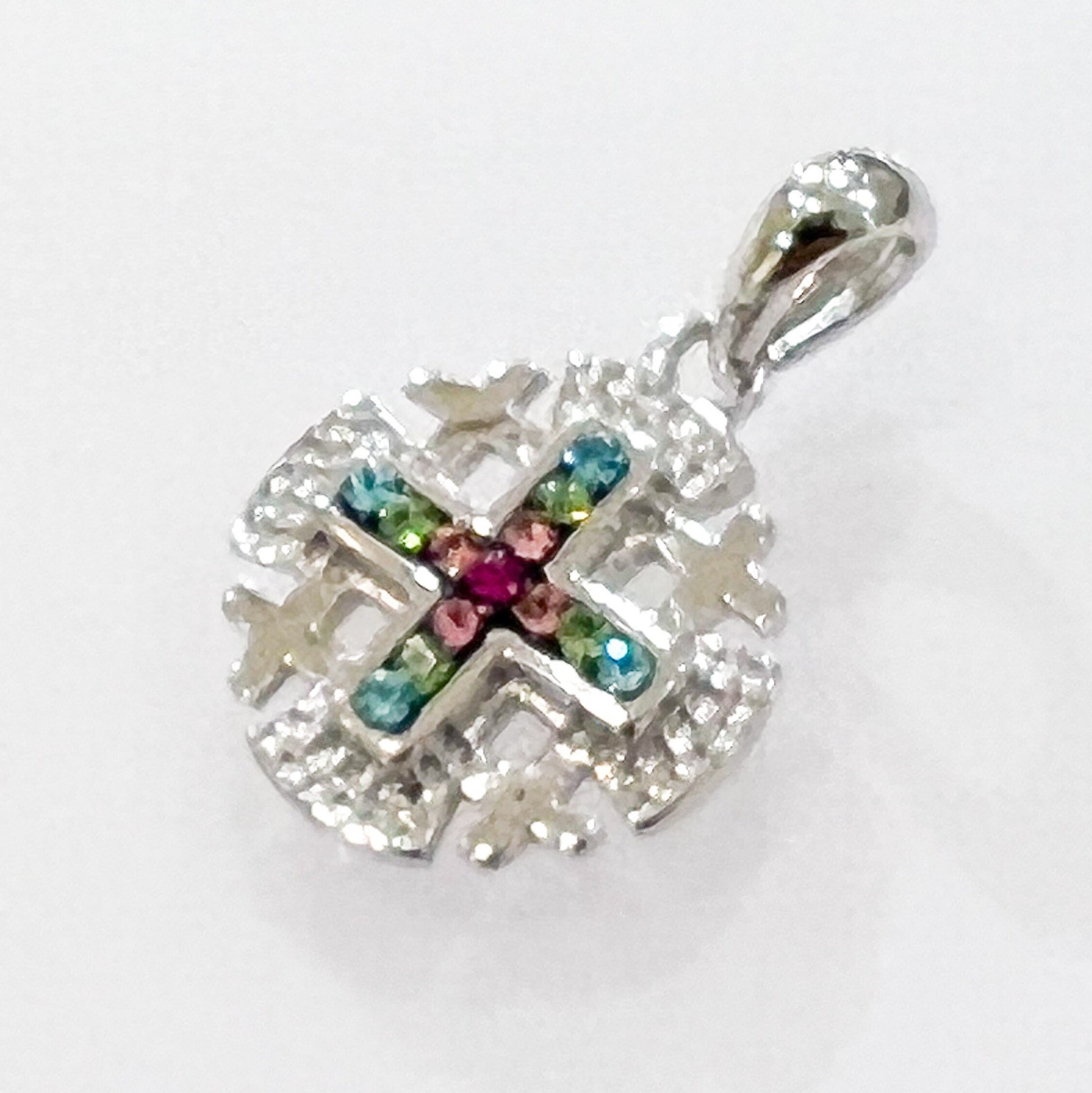 Colorful Zircon Jerusalem Cross Pendant in Silver 925