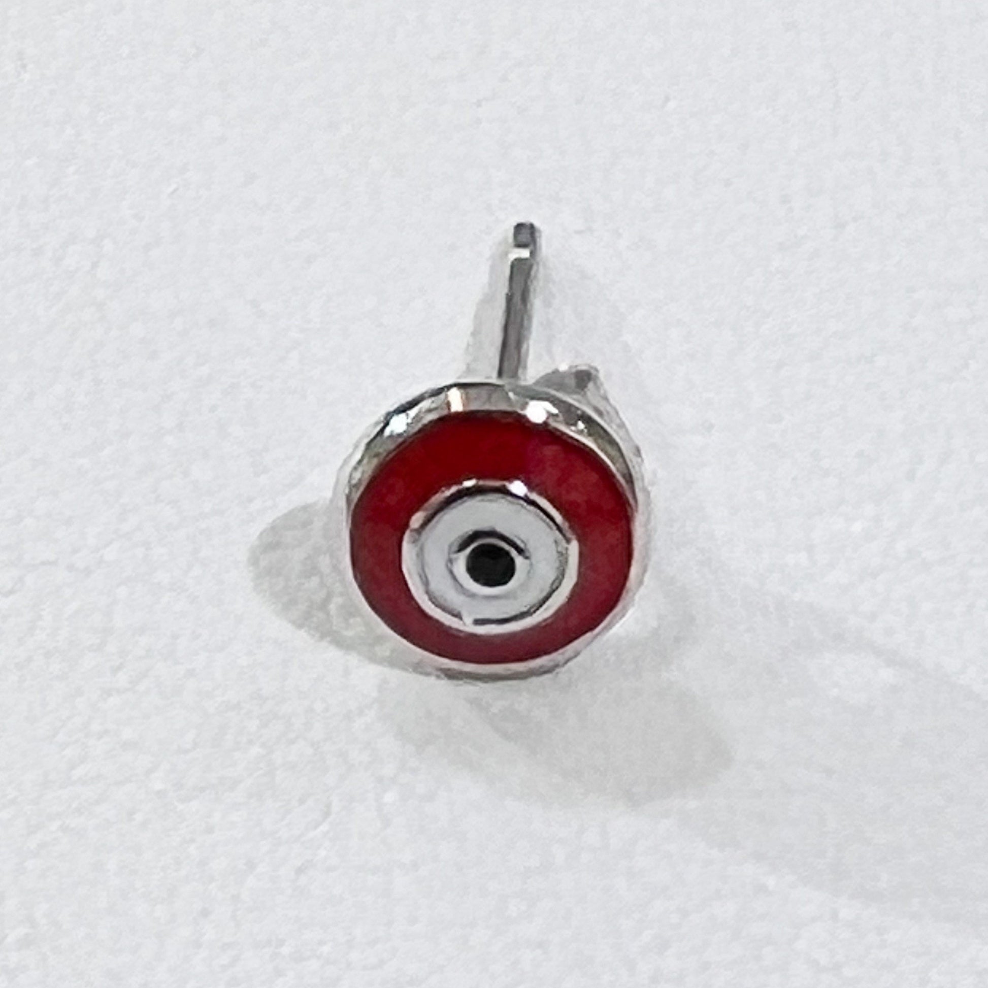Red Enamel Guardian Eye Stud Earring in Silver 925