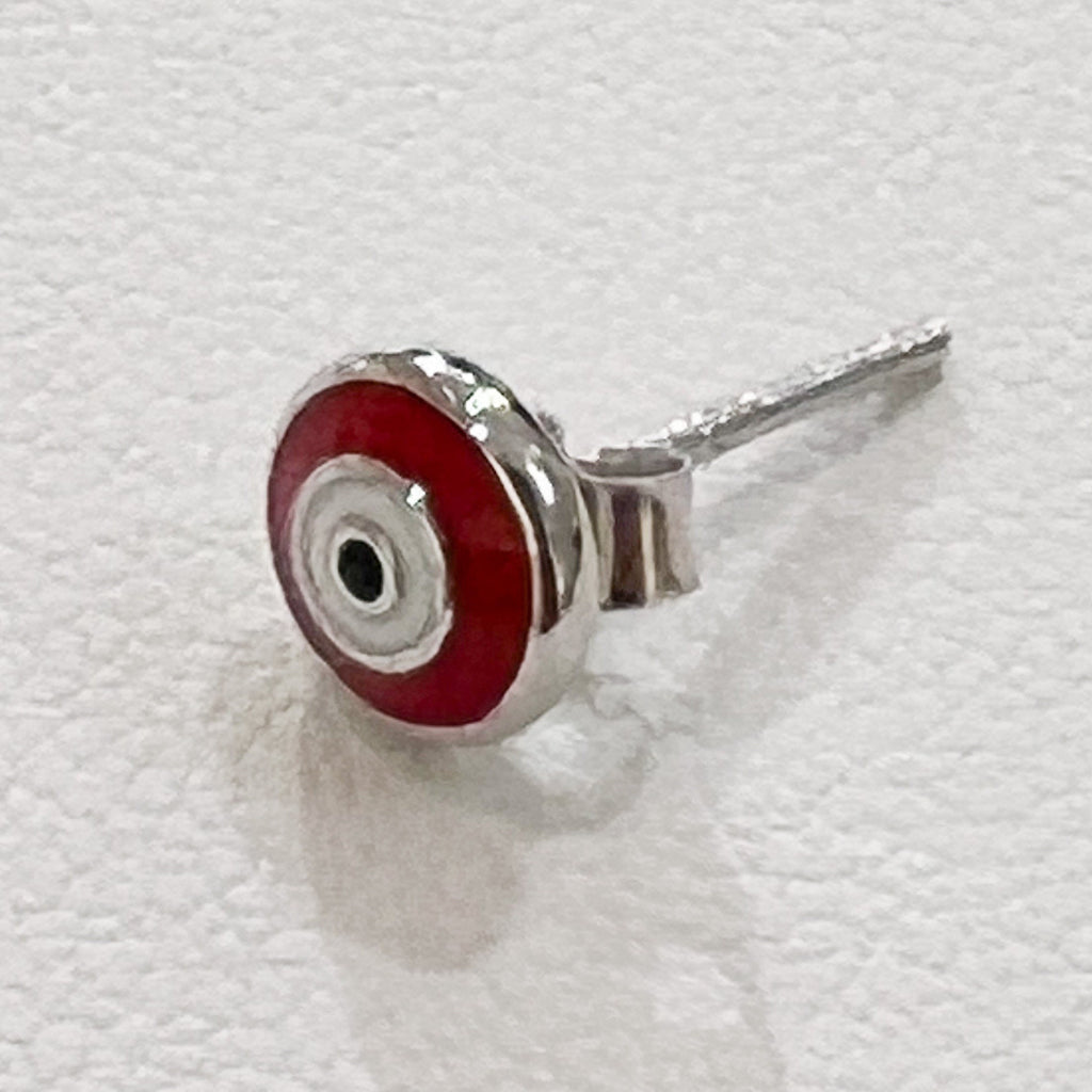 Red Enamel Guardian Eye Stud Earring in Silver 925