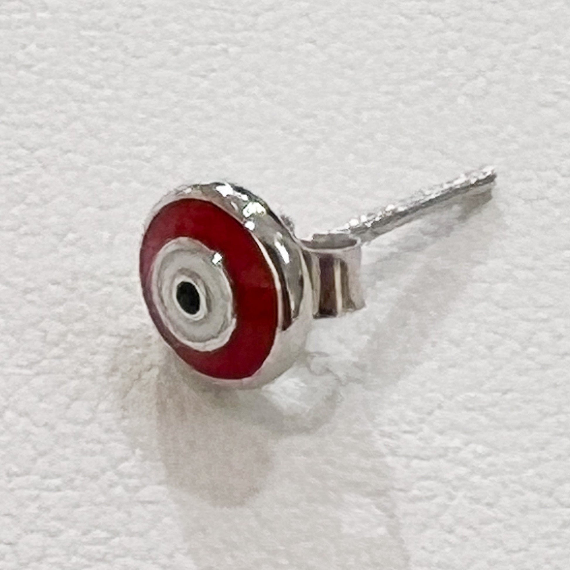 Red Enamel Guardian Eye Stud Earring in Silver 925